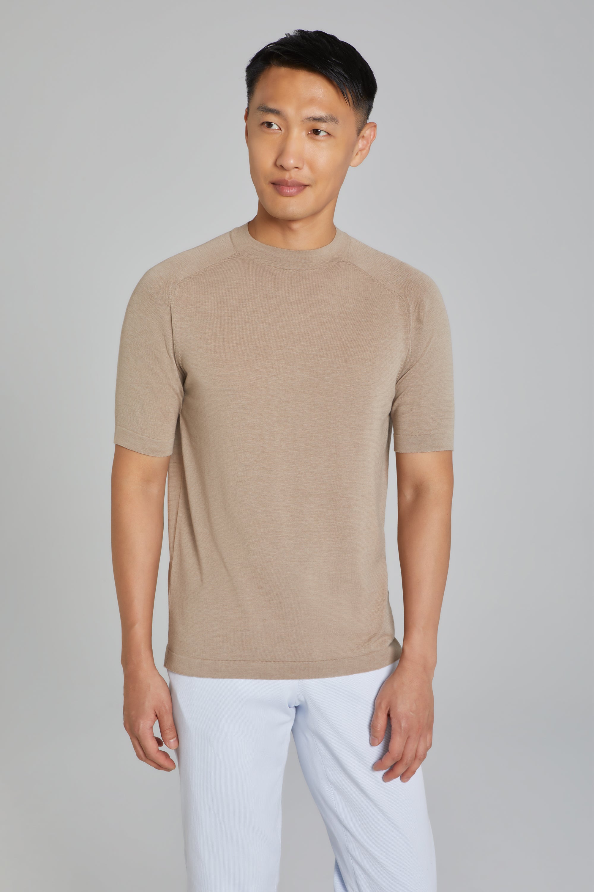 Alt view 2 SetiCo Cotton and Silk Knit Crew Neck in Tan