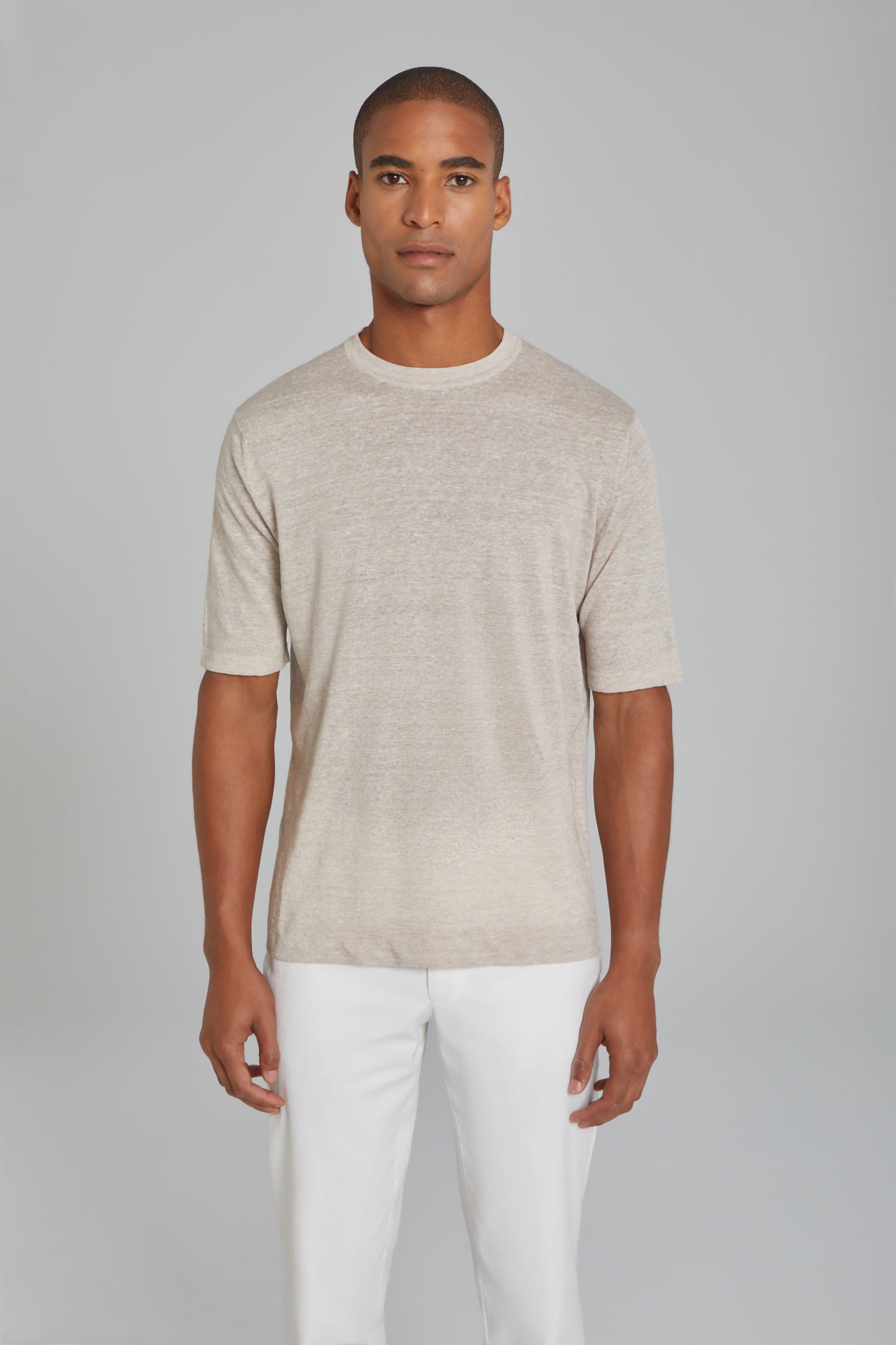 Alt view Westmount Linen and Cotton Knit Crew Neck in Sand