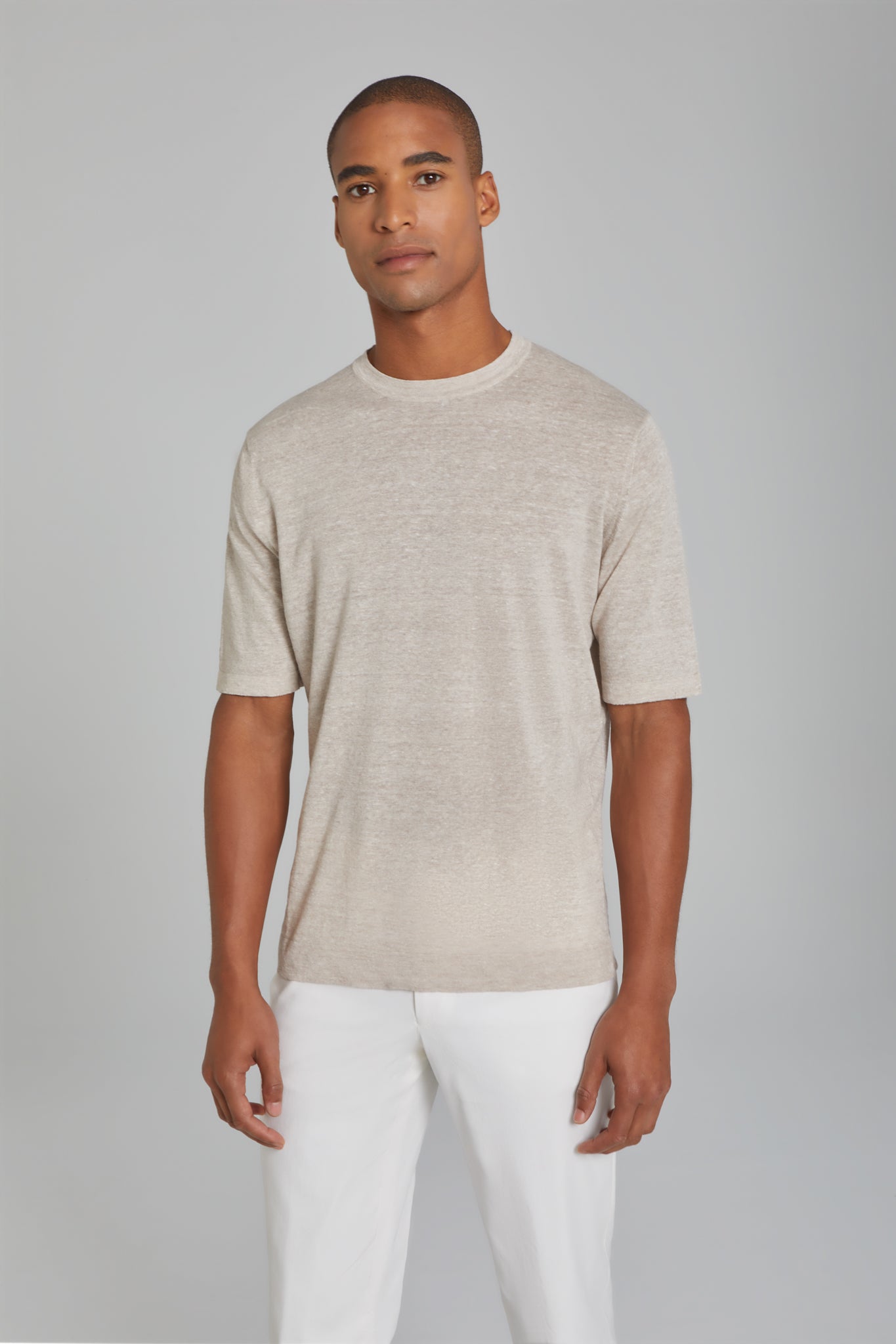 Alt view 2 Westmount Linen and Cotton Knit Crew Neck in Sand