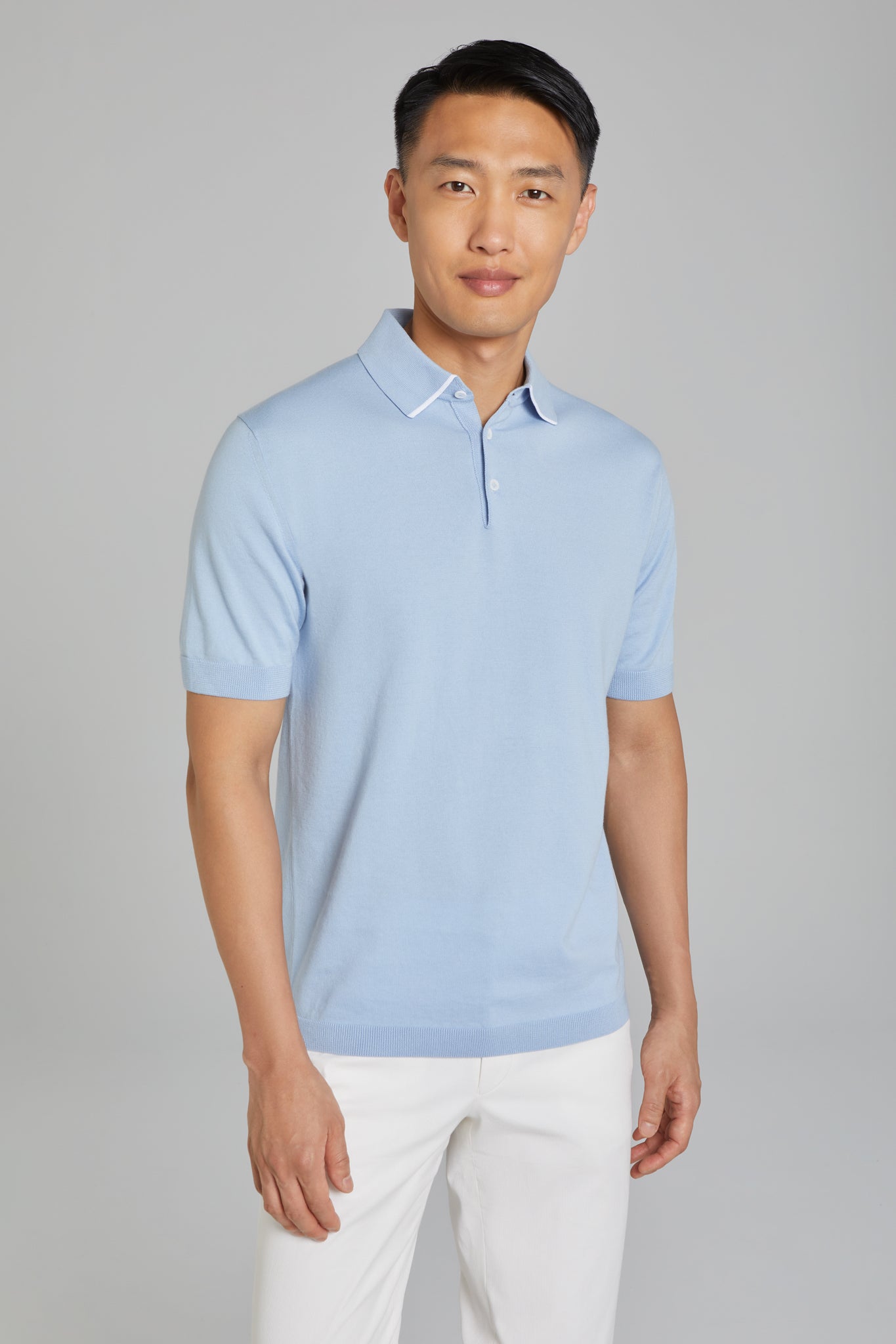 Alt view Roslyn Cotton Knit Polo in Sky Blue