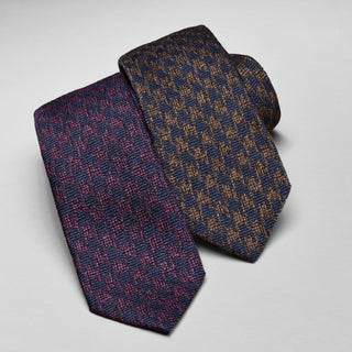 two Jack Victor classic silk neckties. Dark blue and mustard, and Dark blue and burgundy 