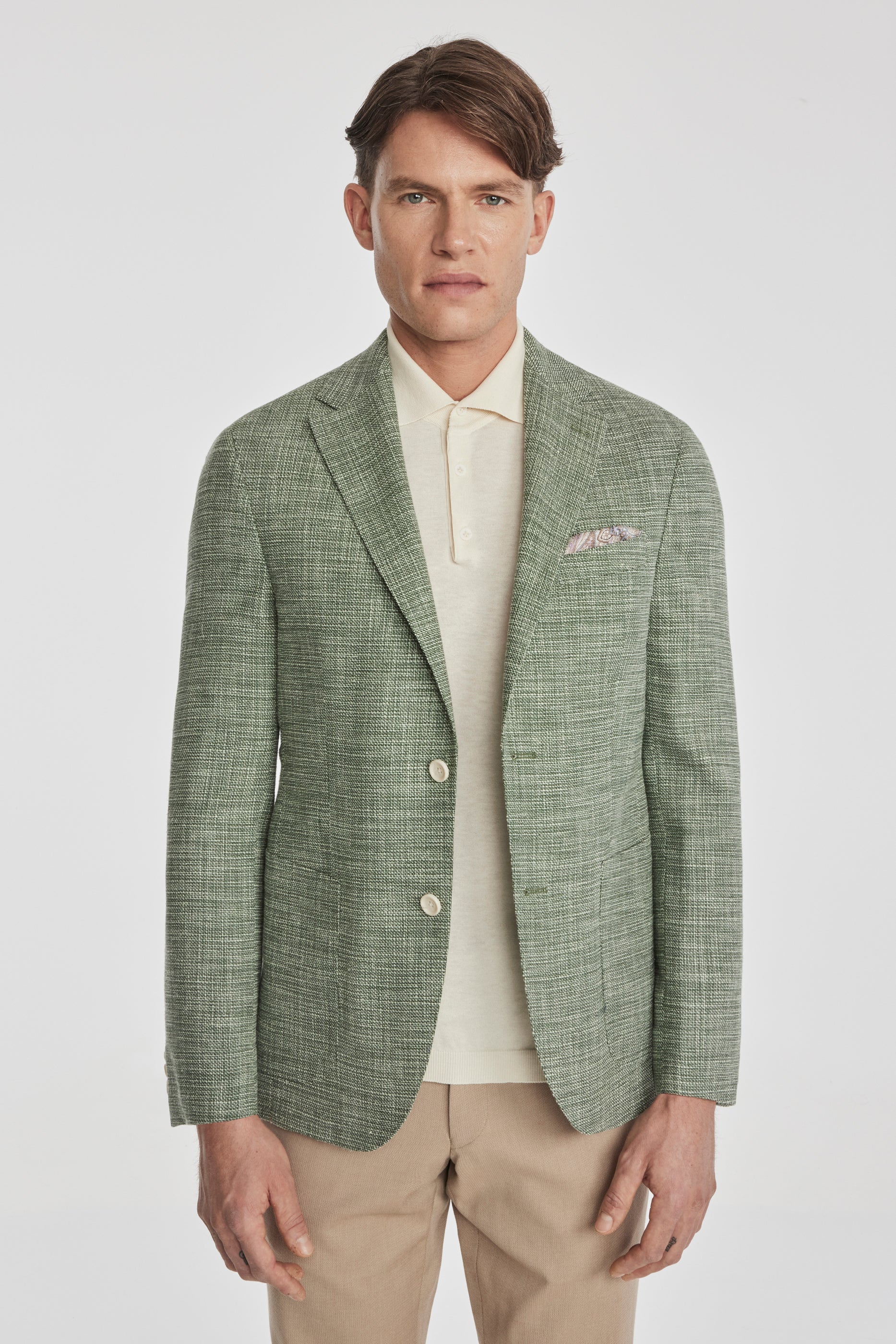 Alt view 3 Morton Solid Wool, Silk and Cotton Stretch Blazer in Olive