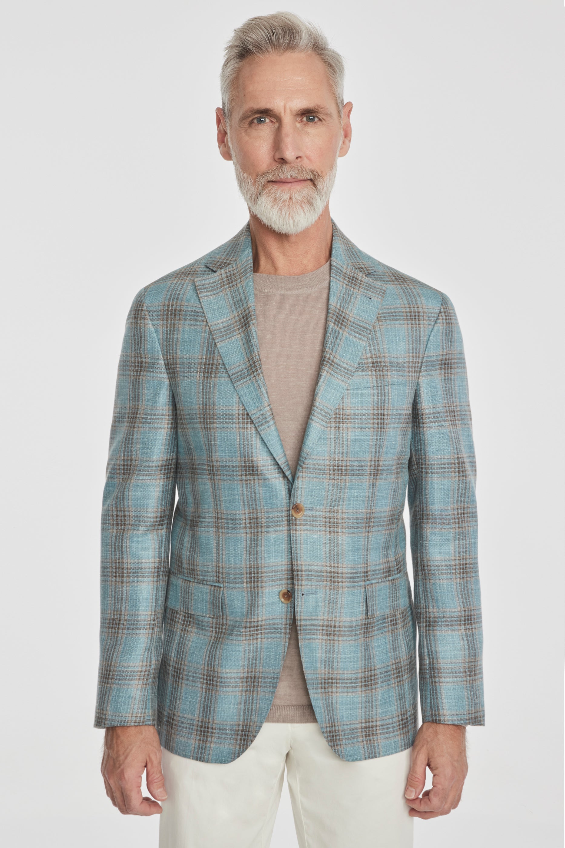 Alt view Midland Plaid Wool, Silk and Linen Blazer in Teal