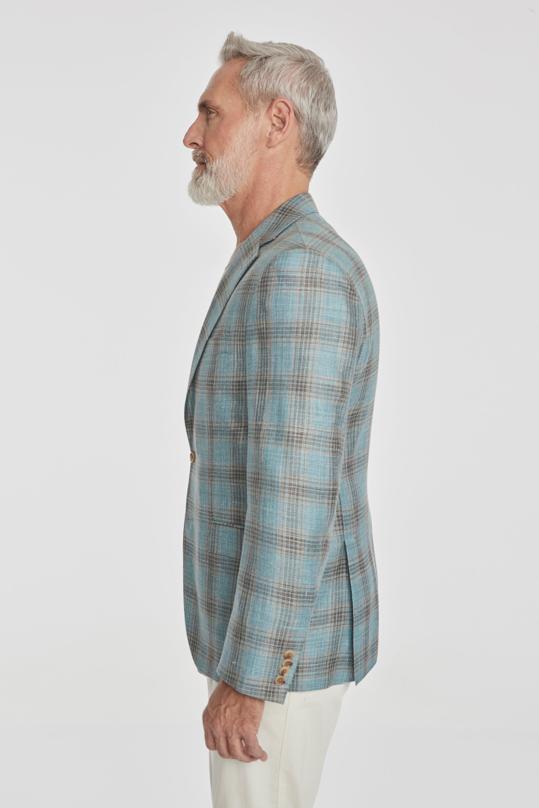 Alt view 3 Midland Plaid Wool, Silk and Linen Blazer in Teal