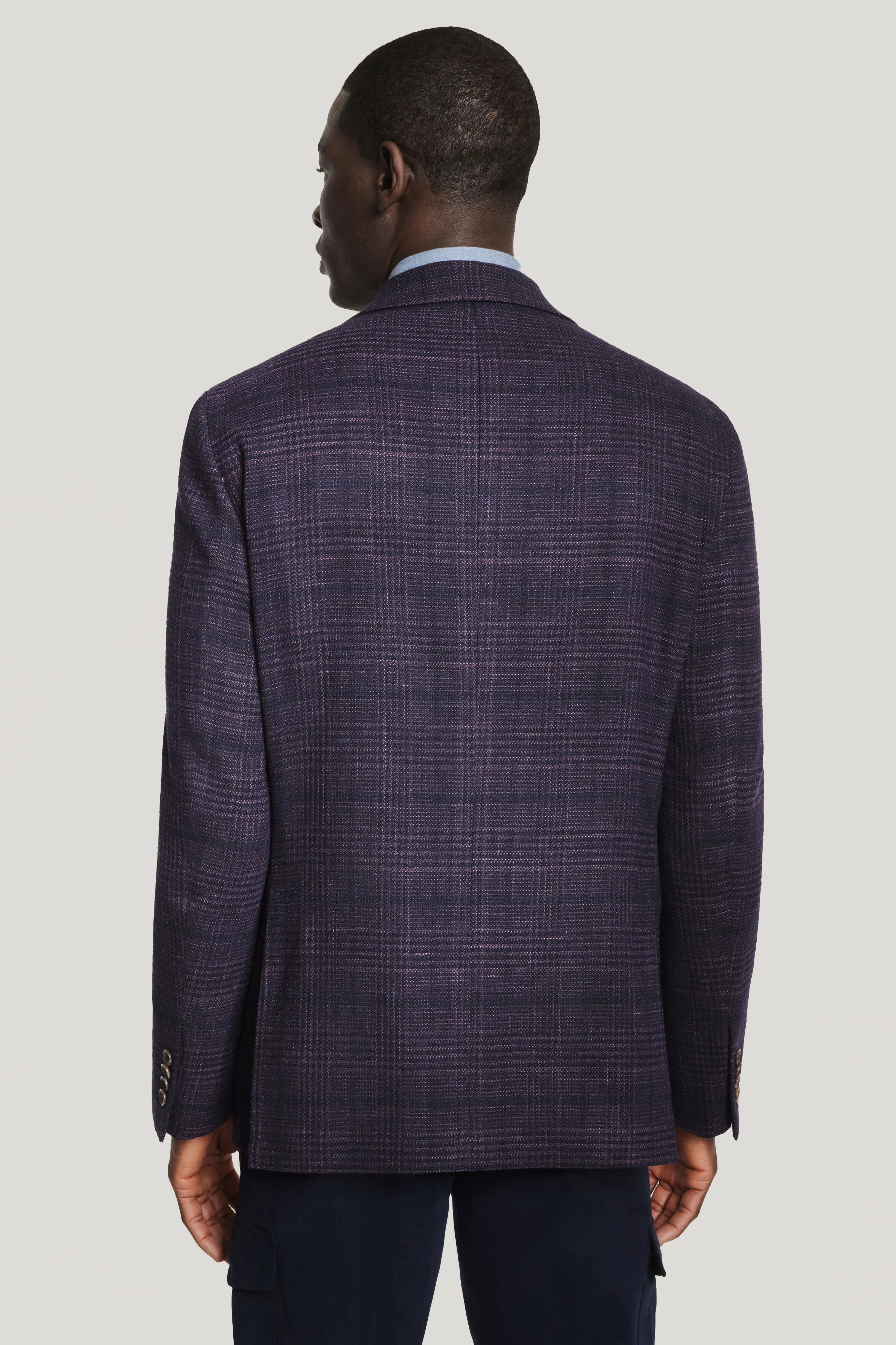 Dark Berry Plaid Blazer Wool Silk and Linen Jack Victor