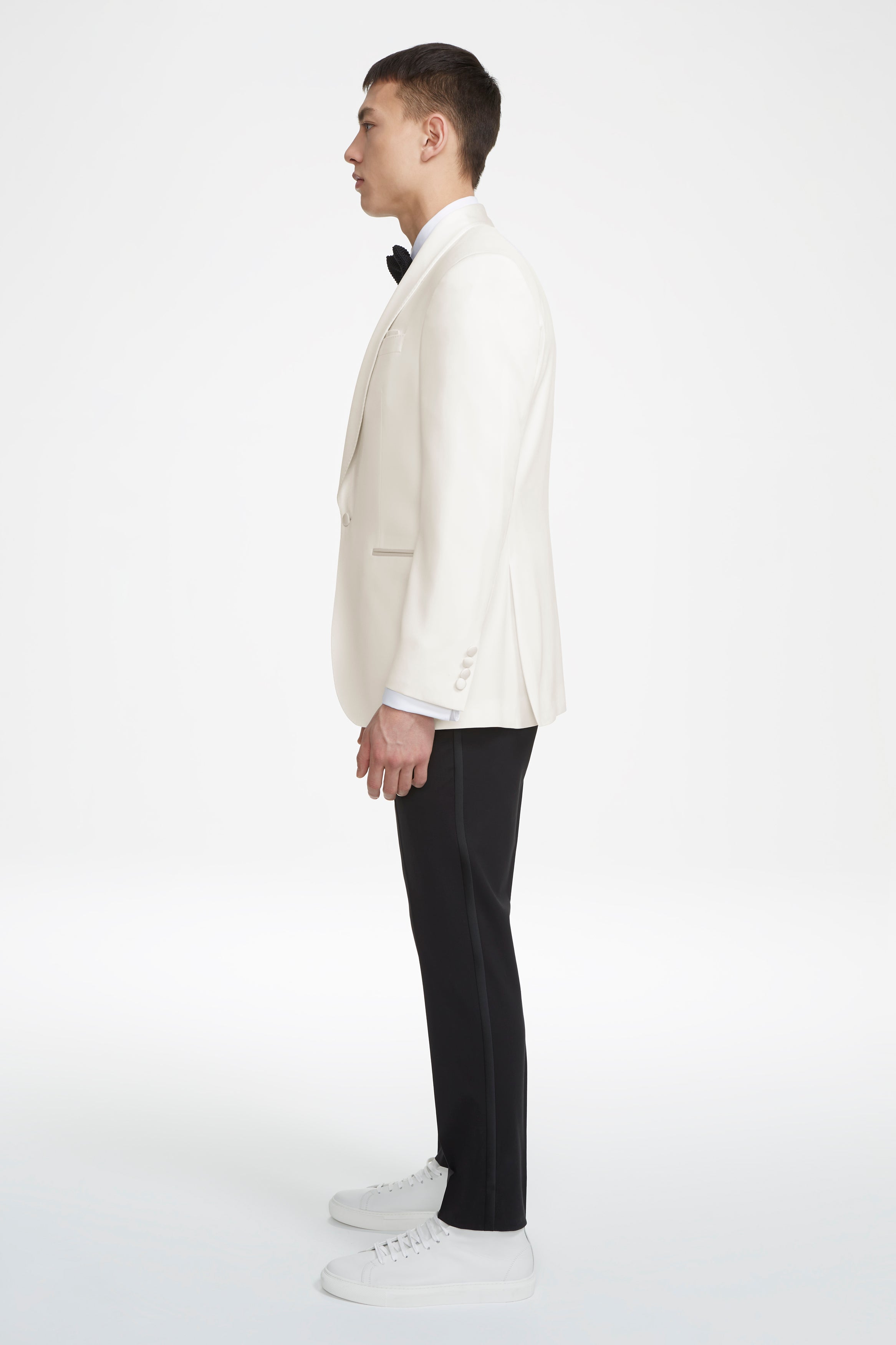 Alt view 2 Ethan Wool Shawl Collar Dinner Jacket in Cream