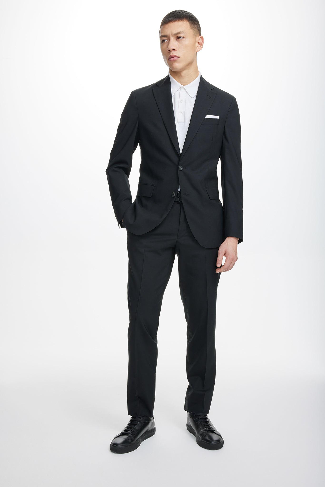 Black Solid Dean Wool Stretch Suit