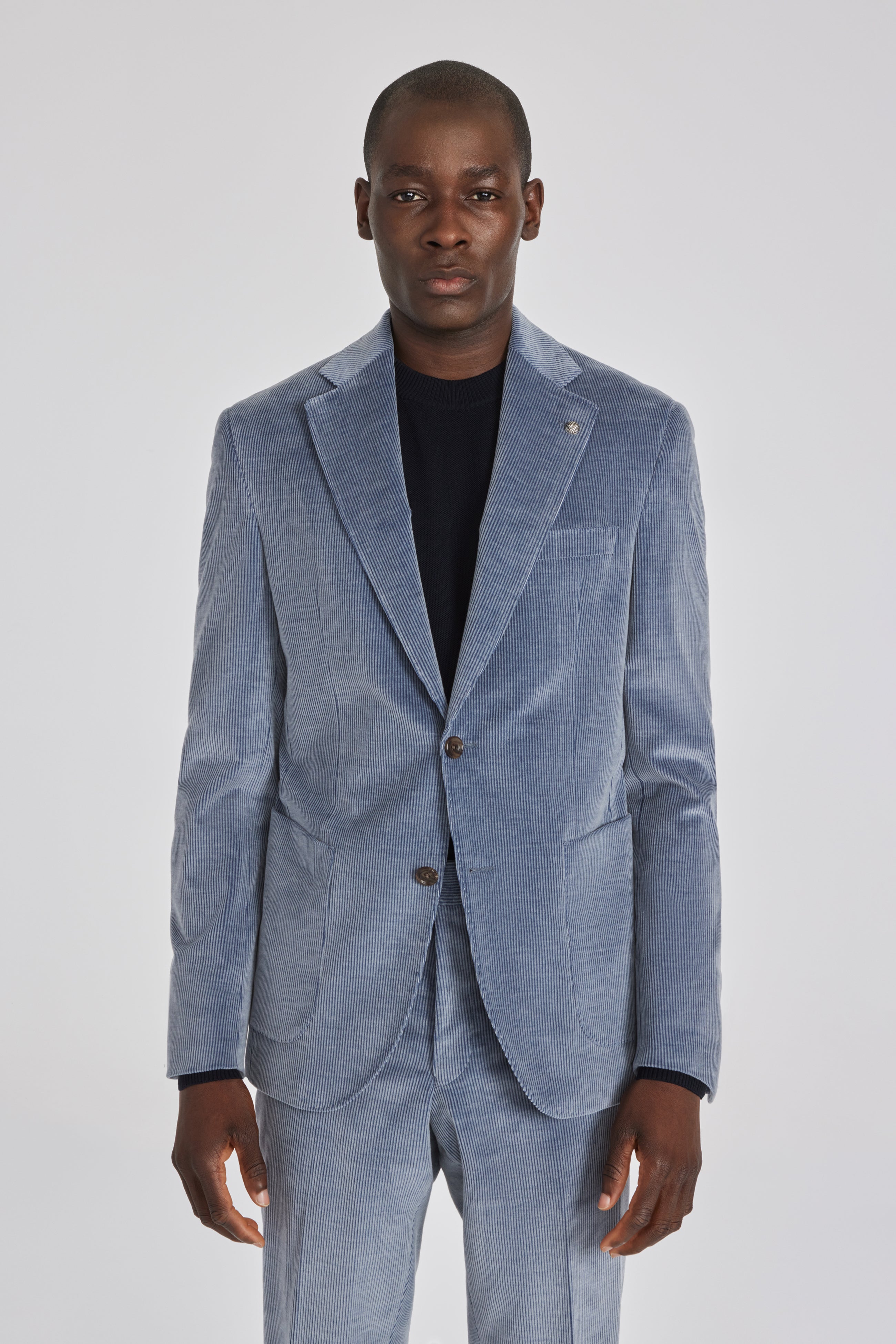 Image of Myles Blue Corduroy Cotton, Cashmere Stretch Suit-Jack Victor