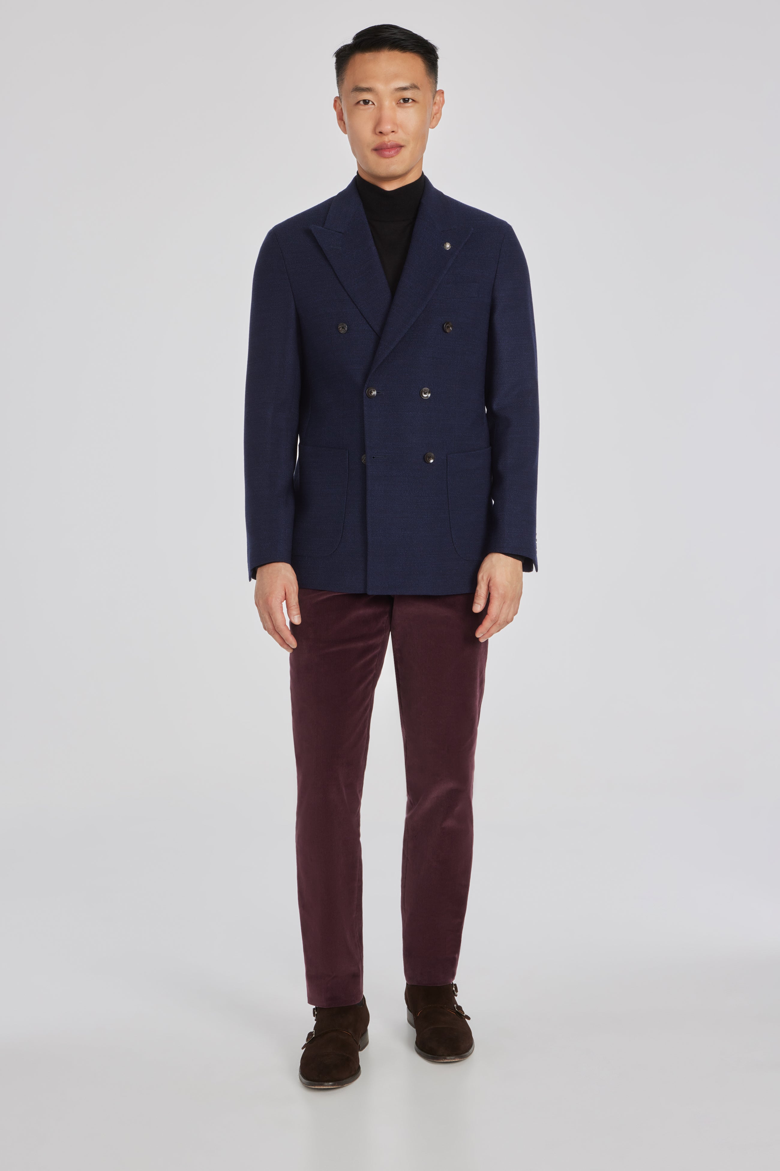 Hill Navy Solid Wool and Lycra Blazer