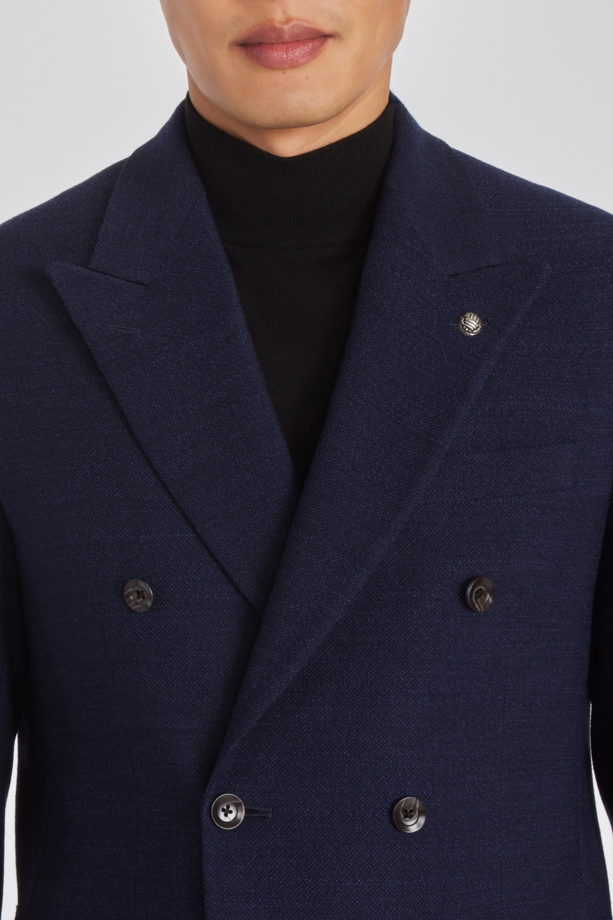 Hill Navy Solid Wool and Lycra Blazer