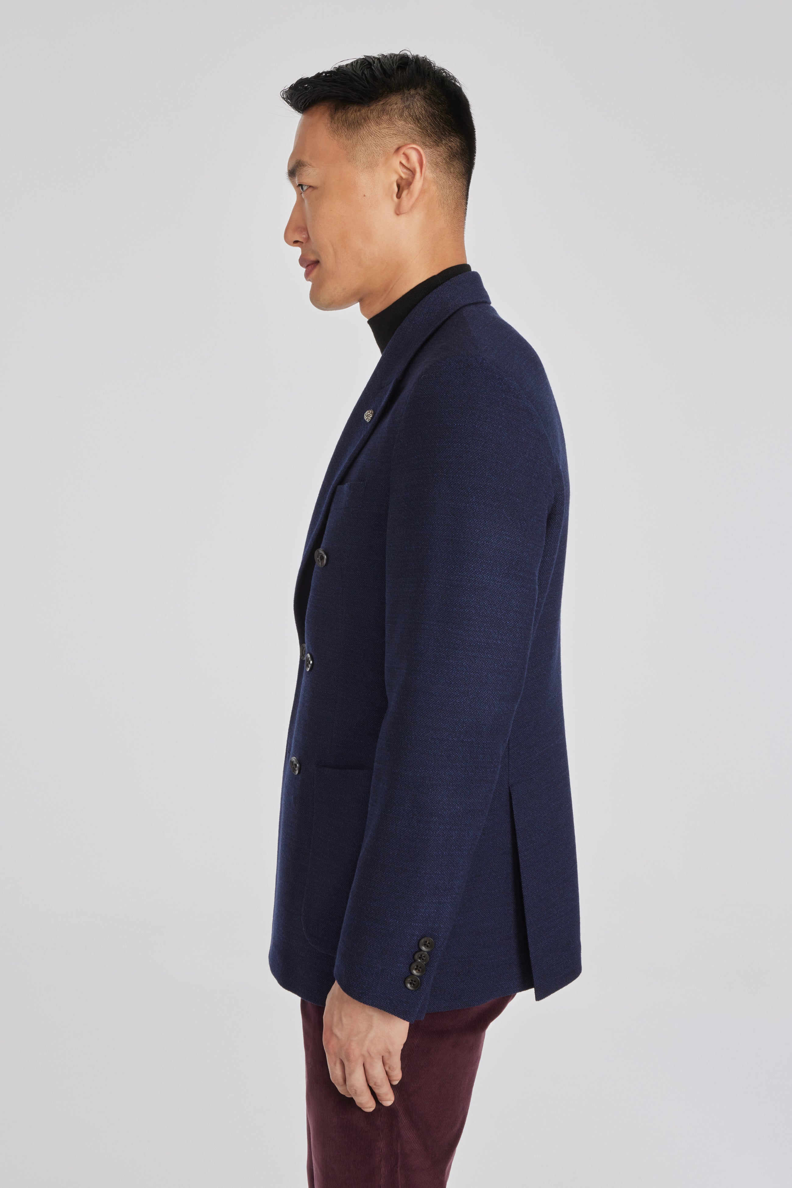 Hill Navy Solid Wool and Lycra Blazer