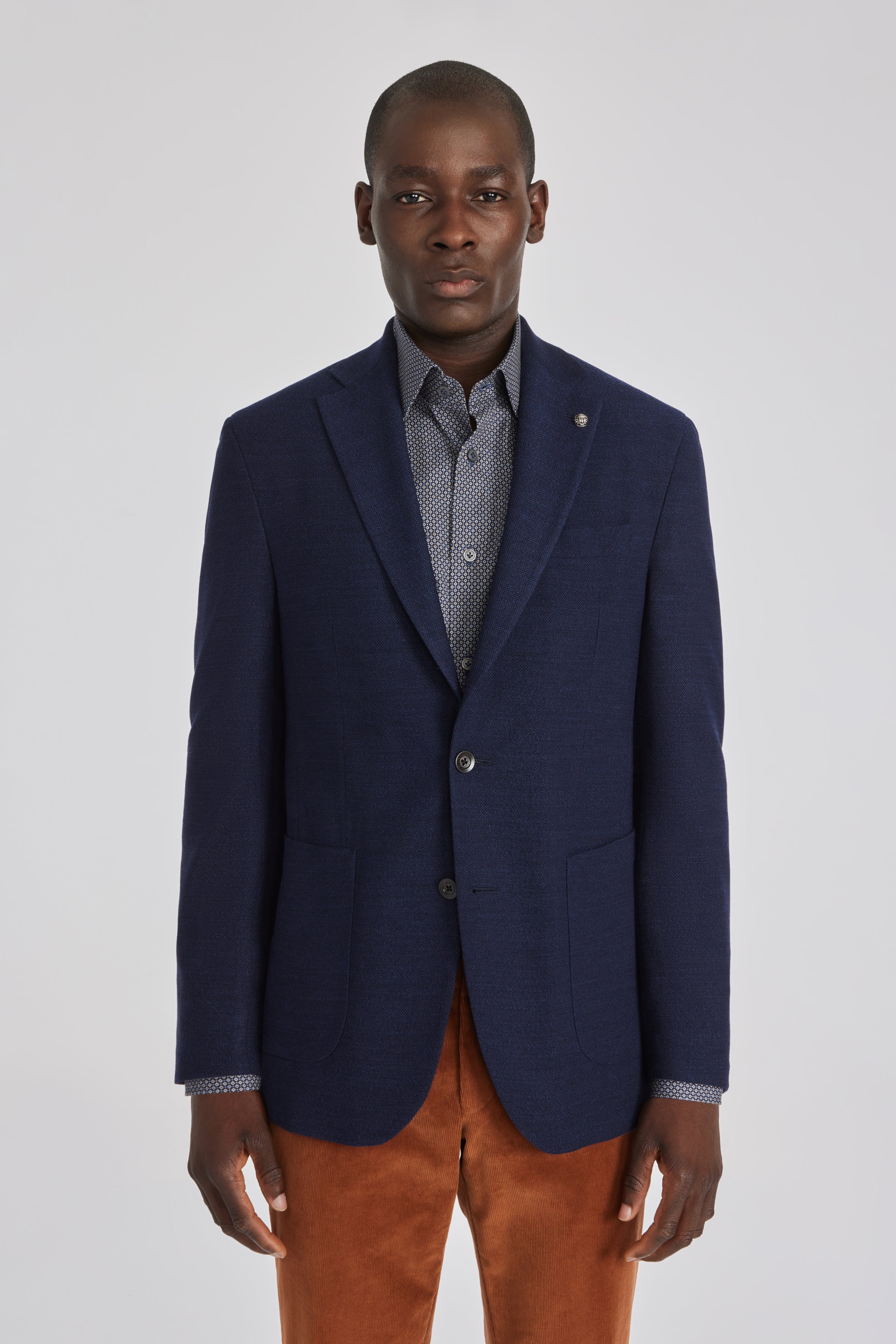 Hampton Navy Solid Wool and Lycra Blazer