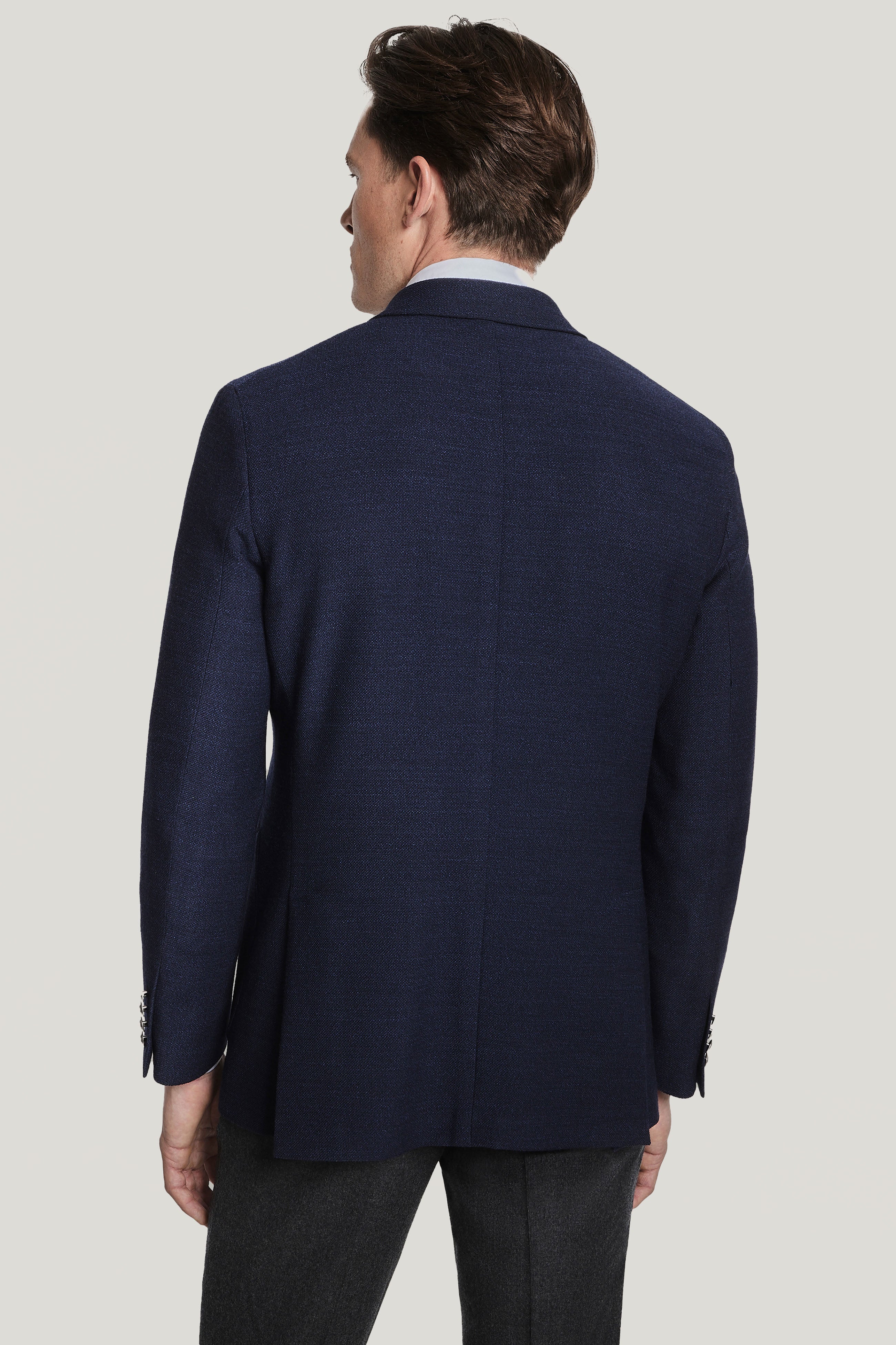Men's Navy Blue 100% Linen Double-Breasted Blazer - Wessi