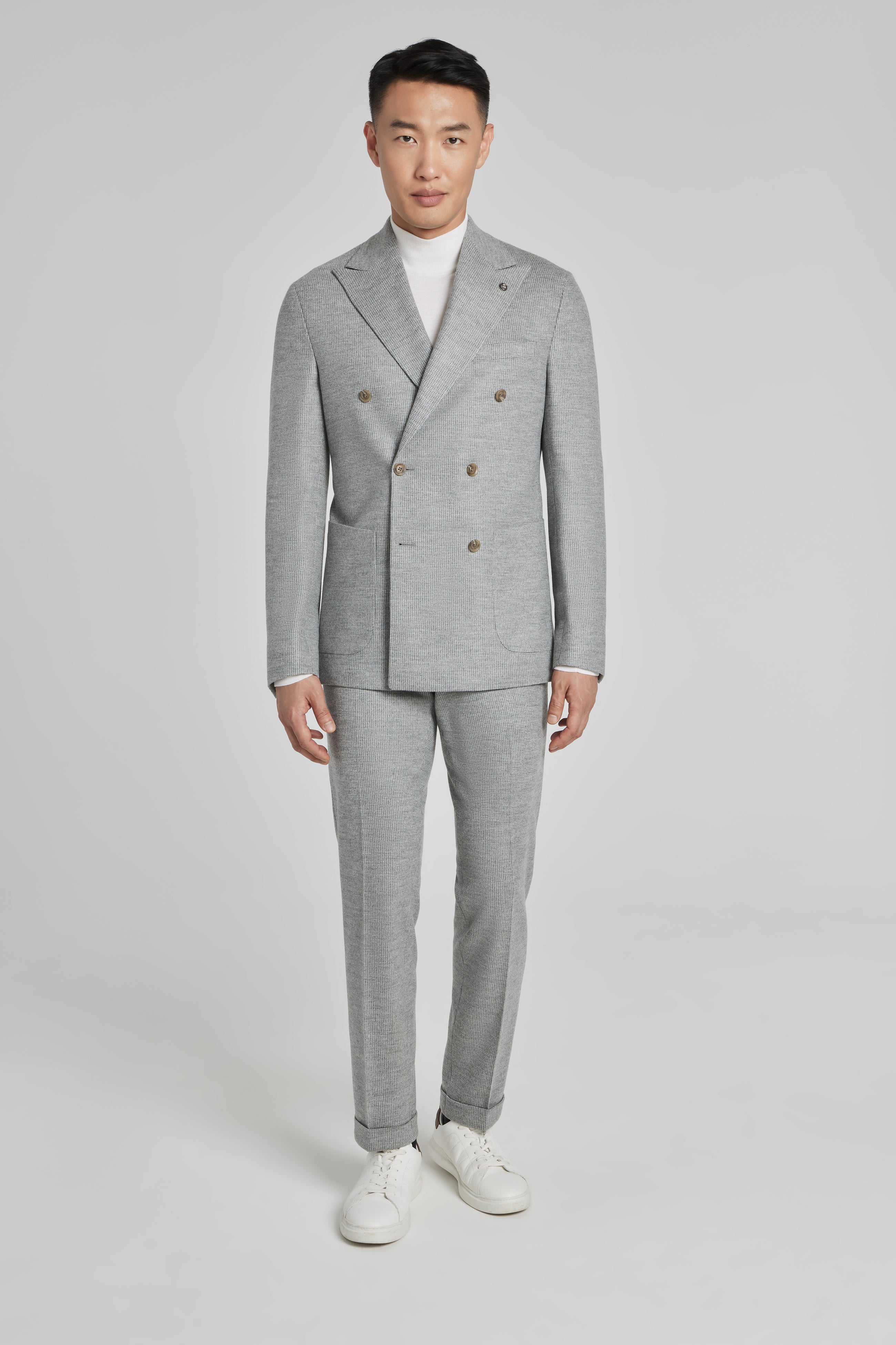 Alt view Quinn Mini-Houndstooth Double Breasted Wool Suit in Light Grey