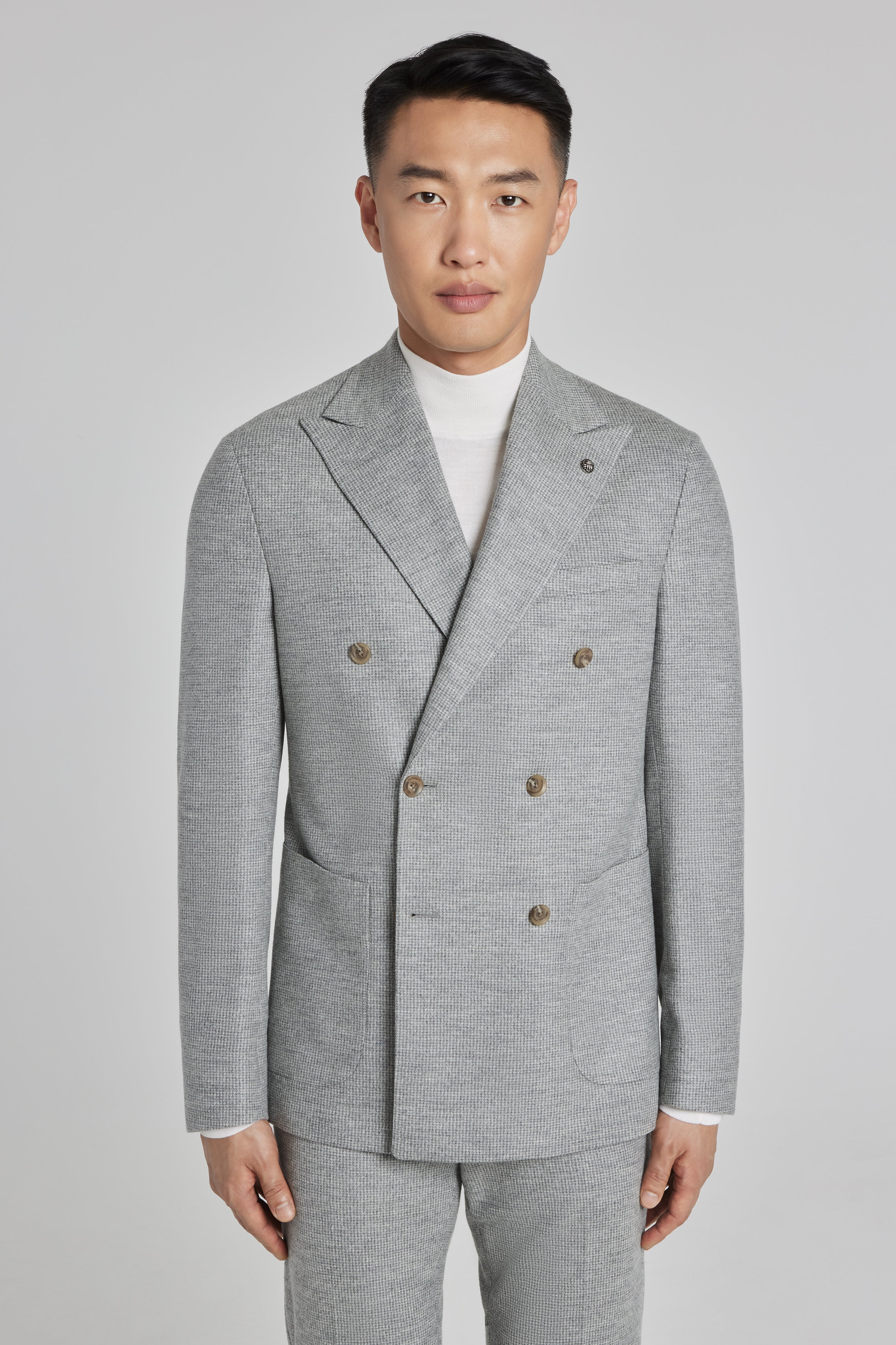 Quinn Light Grey Mini-Houndstooth Double Breasted Wool Suit