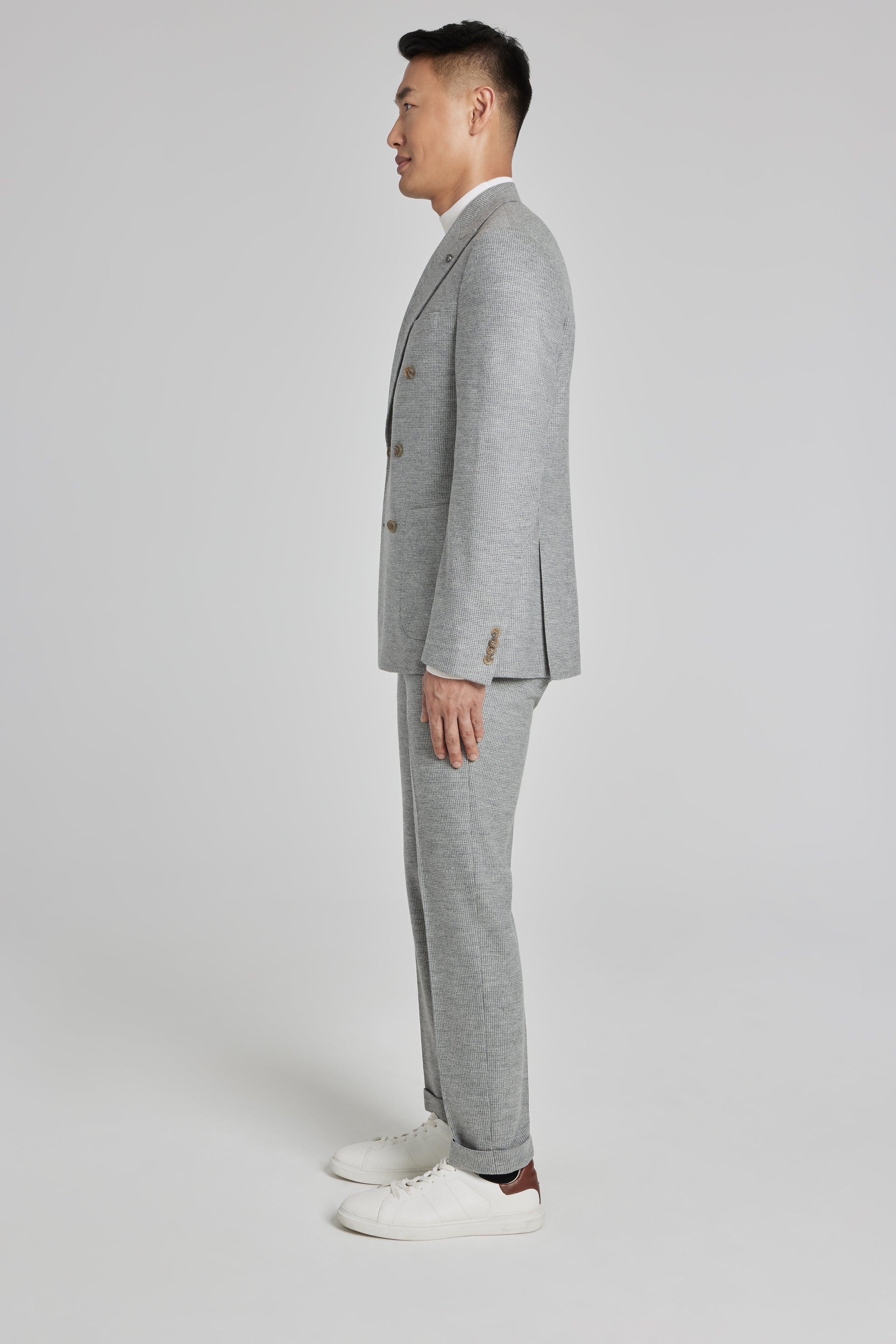 Alt view 6 Quinn Mini-Houndstooth Double Breasted Wool Suit in Light Grey