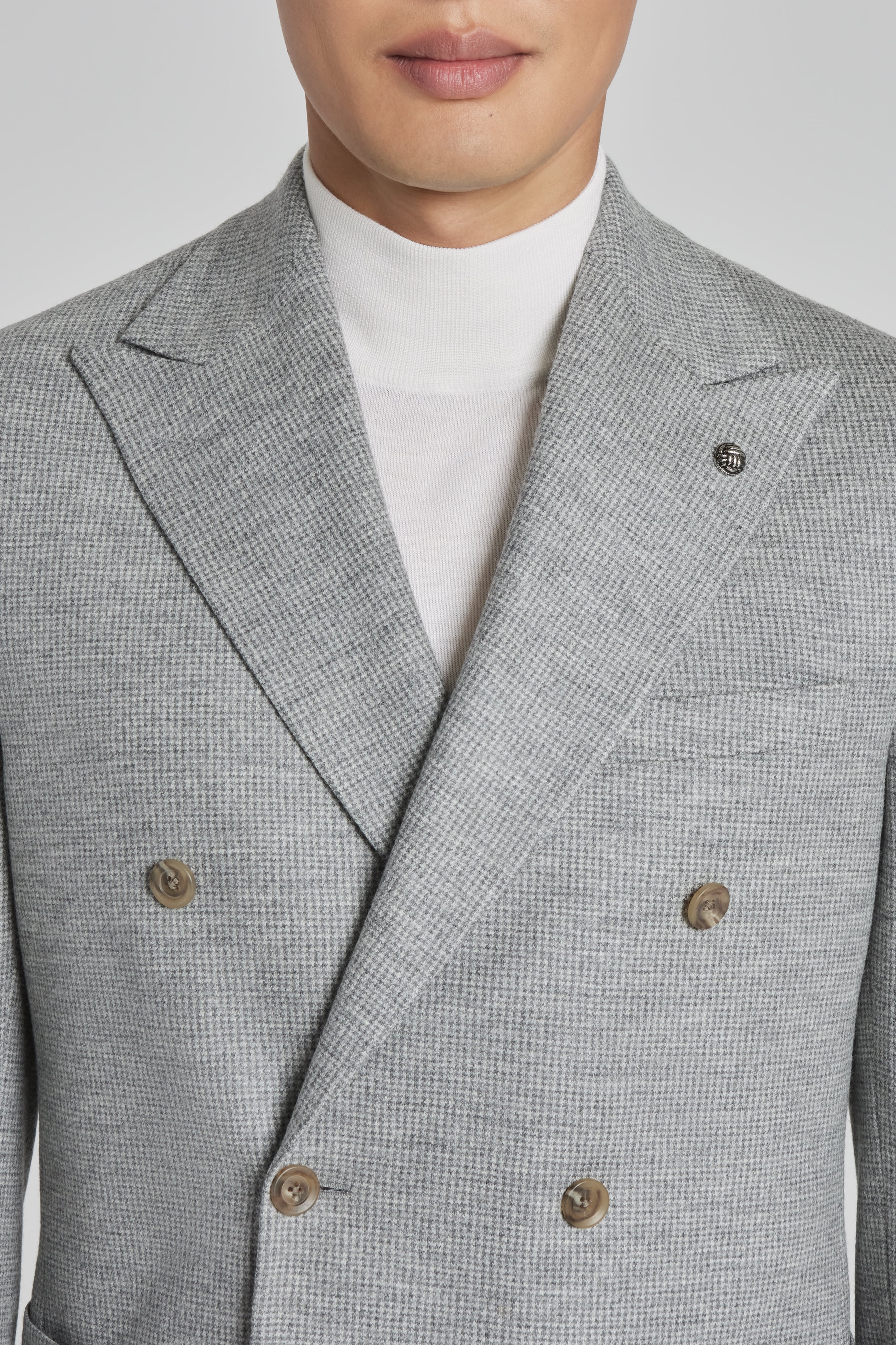 Alt view 1 Quinn Mini-Houndstooth Double Breasted Wool Suit in Light Grey