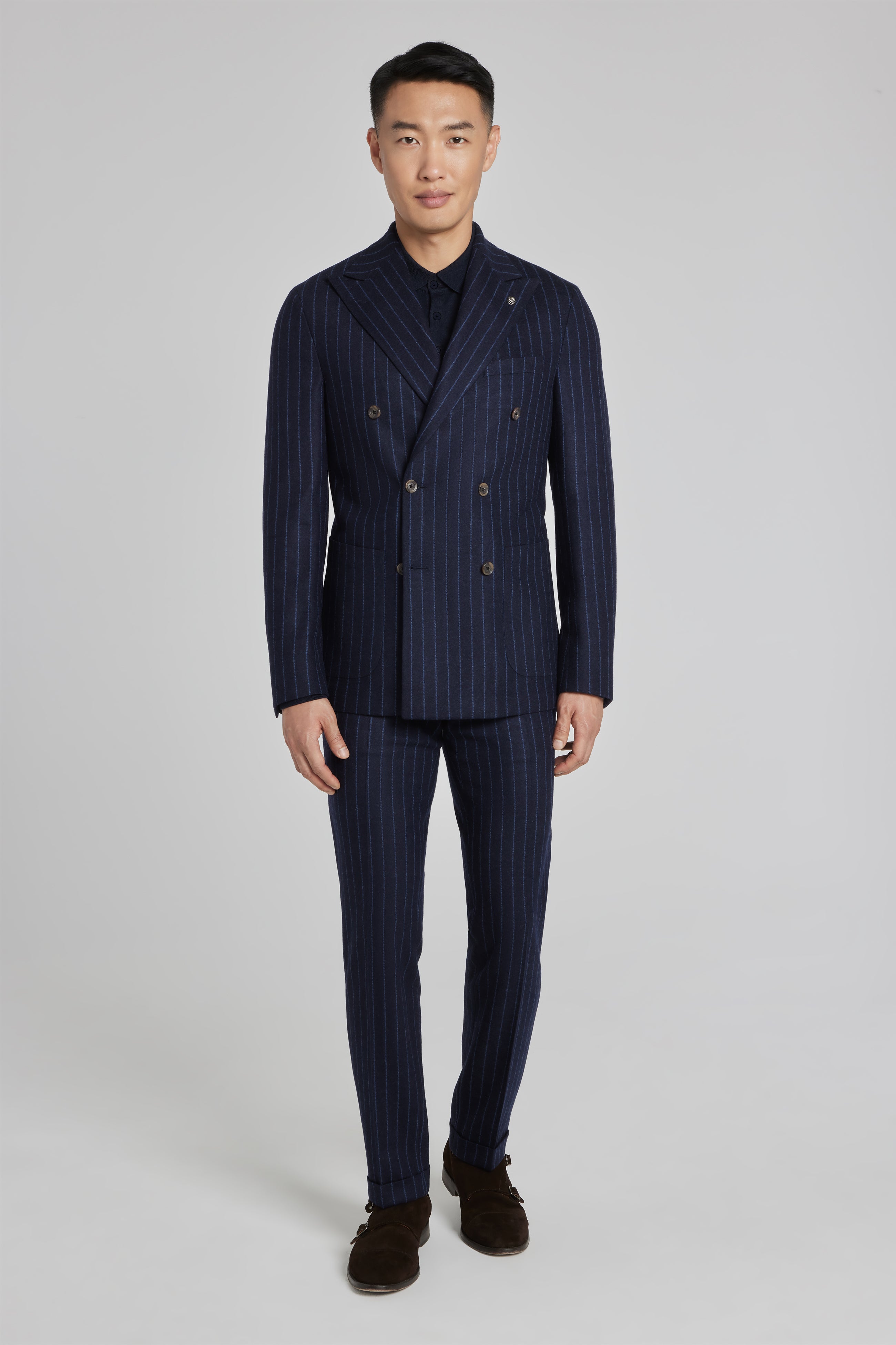 Alt view Quinn Chalk Stripe Double Breasted Wool Suit in Navy