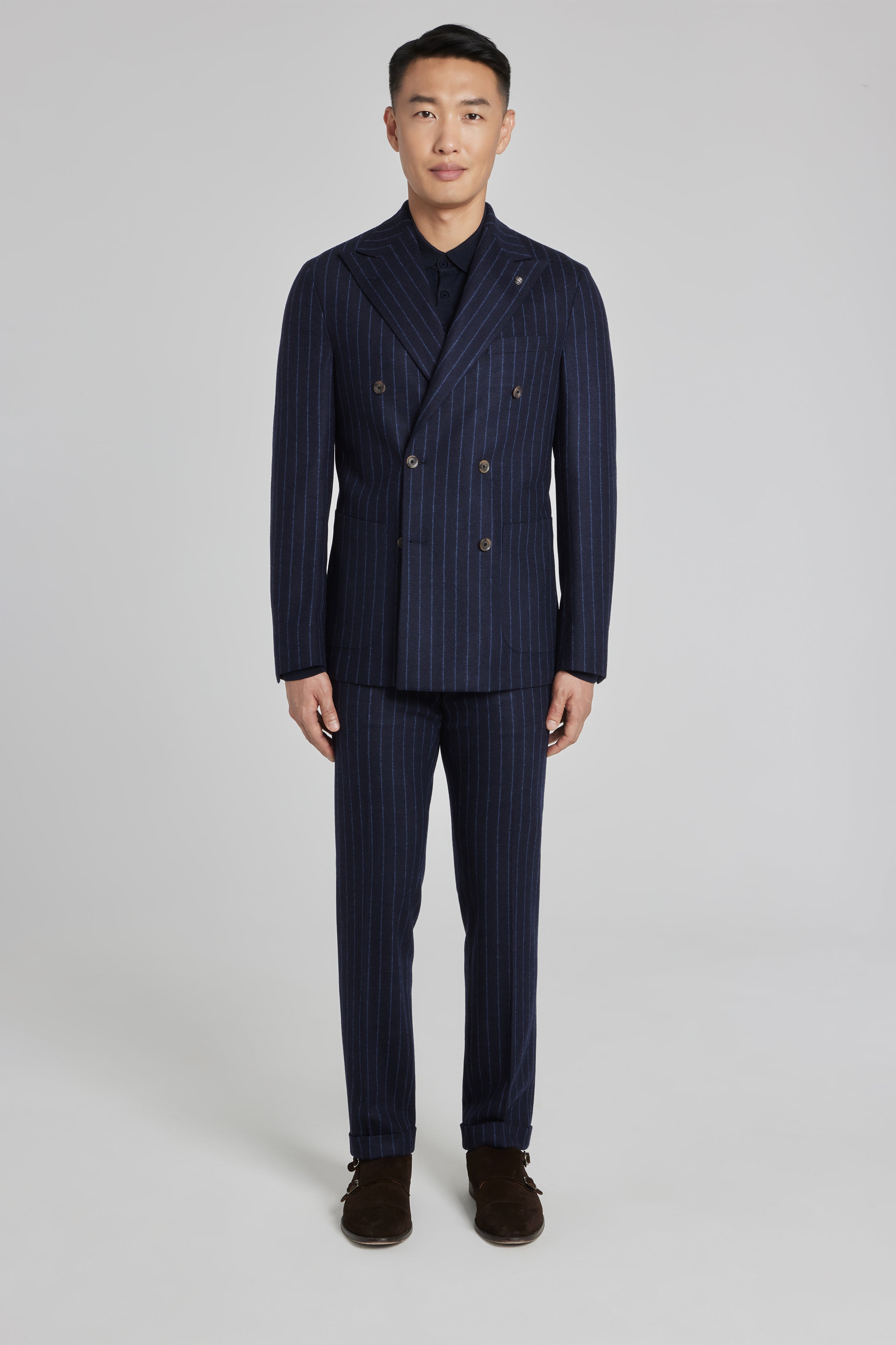 Alt view 4 Quinn Chalk Stripe Double Breasted Wool Suit in Navy