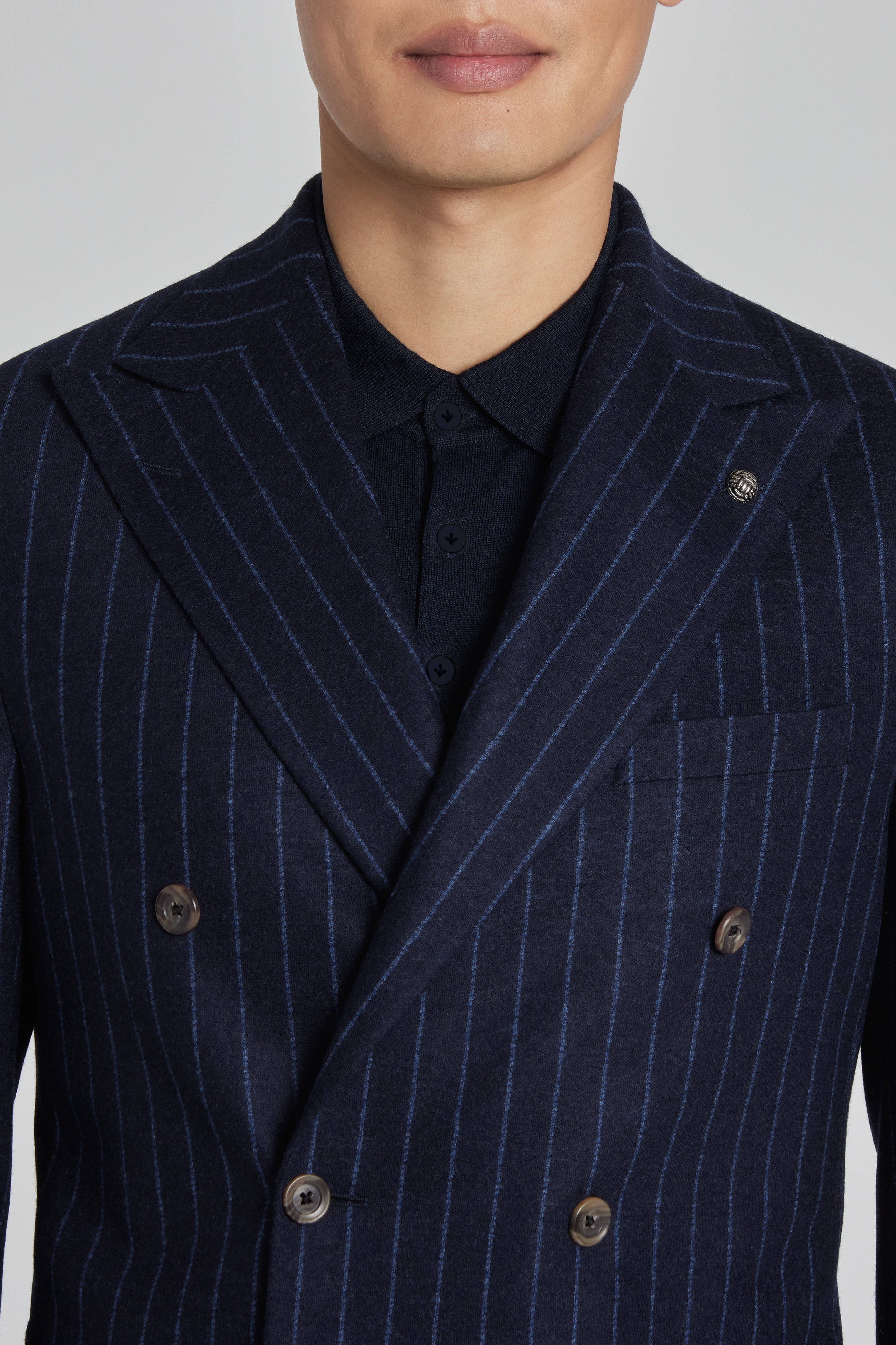 Alt view 2 Quinn Chalk Stripe Double Breasted Wool Suit in Navy