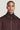 Man wearing burgundy Harrington jacket with dark knit collar and front zipper.
