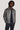 Mid grey harrington jacket with full zip front and collar, worn over navy shirt.