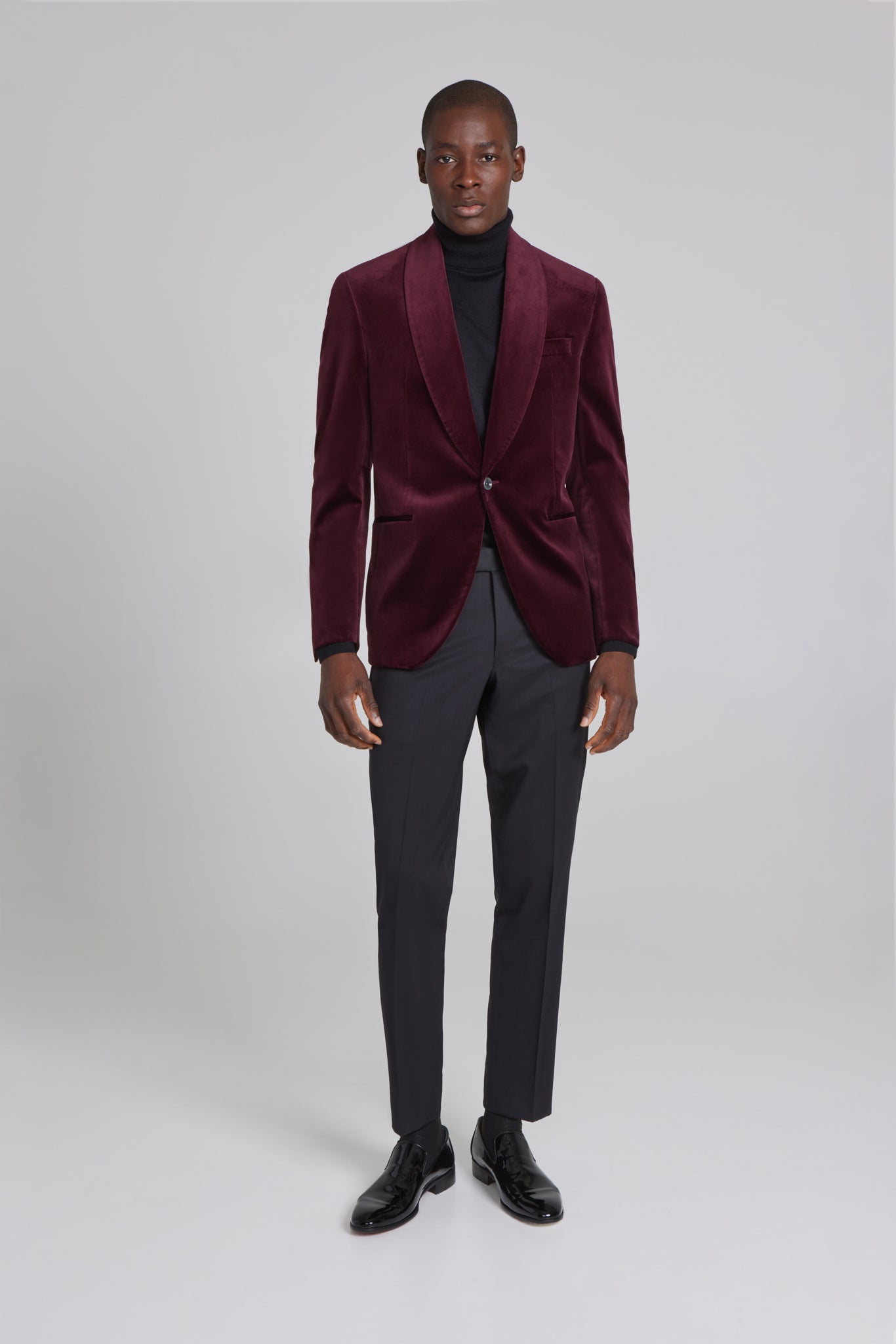 Alt view 3 Edison Velvet Shawl Collar Dinner Jacket in Burgundy