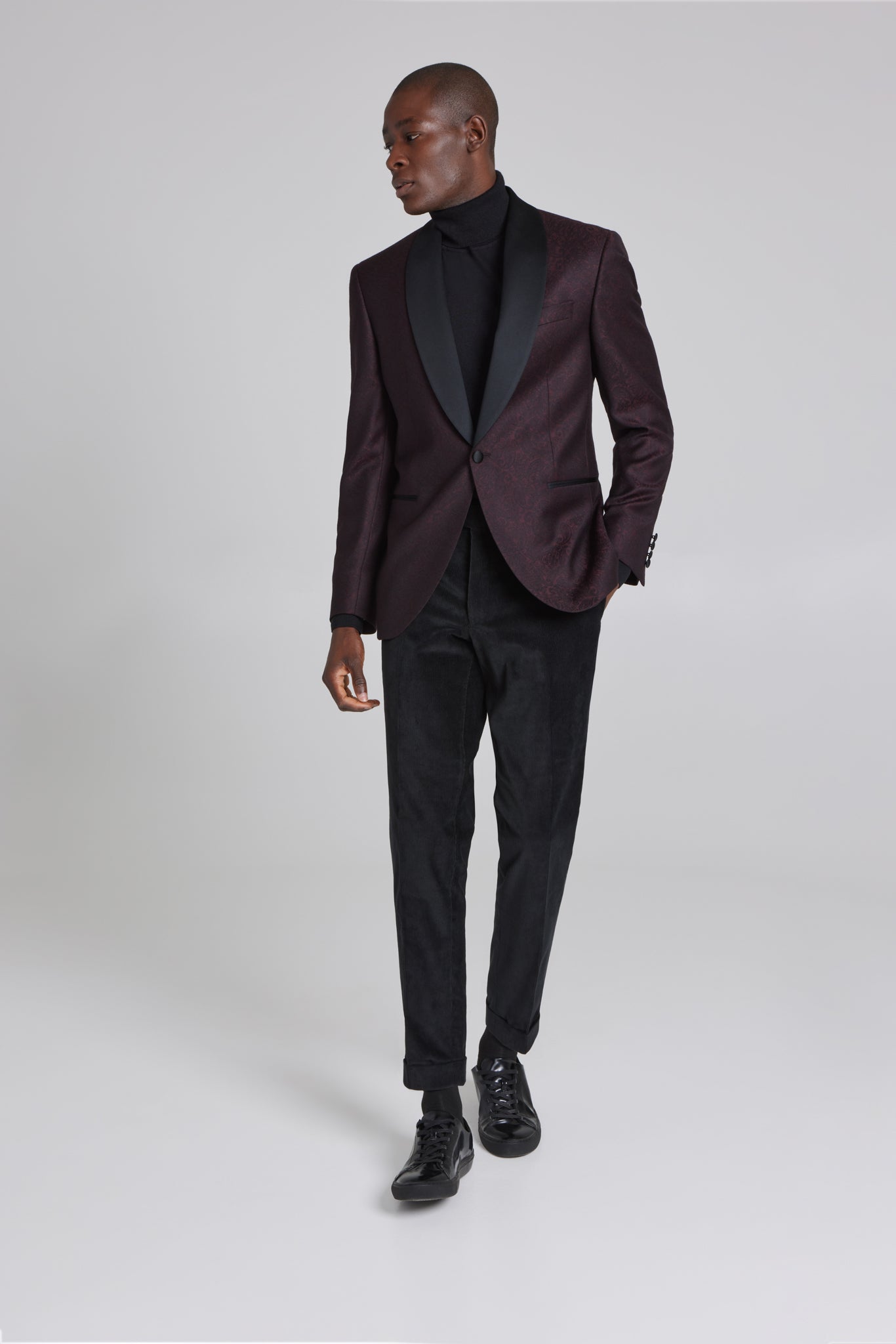 Alt view 3 Ethan Paisley Shawl Collar Dinner Jacket in Burgundy