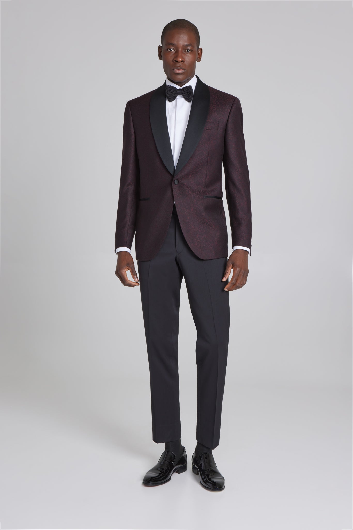 Alt view 1 Ethan Paisley Shawl Collar Dinner Jacket in Burgundy