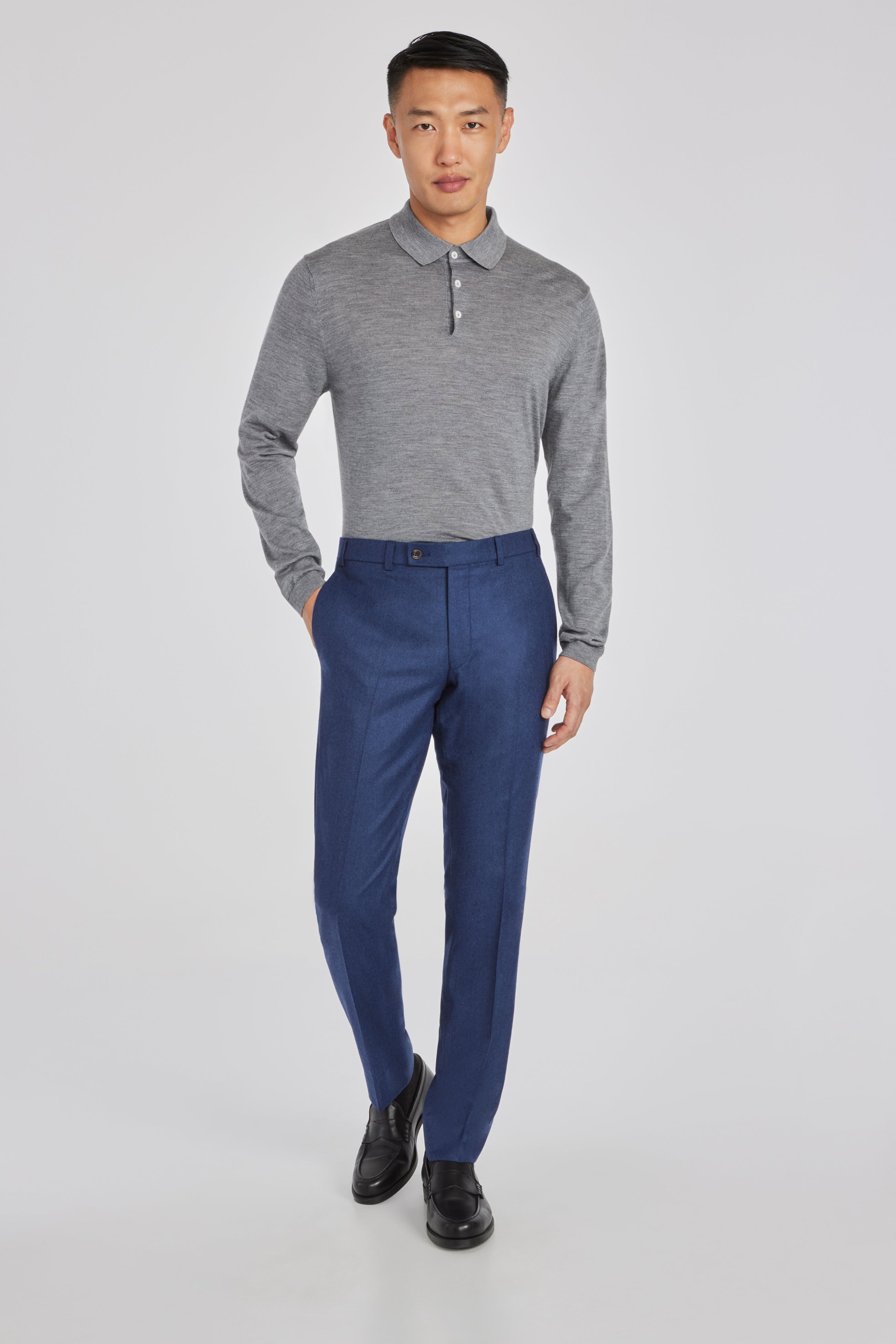 Pablo Royal Blue Wool and Cashmere Flannel Trouser