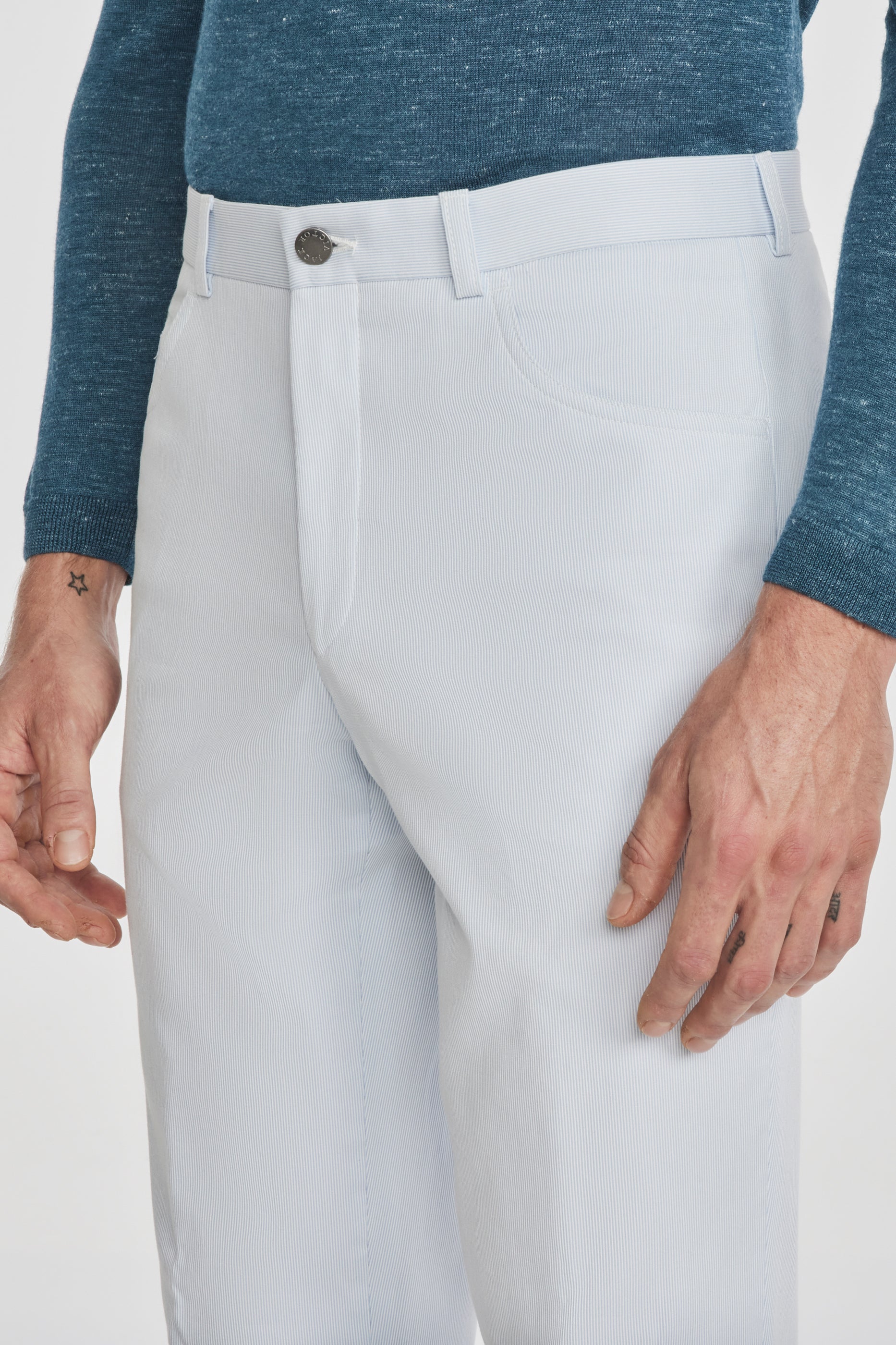 Alt view 2 Pinfeather Sage 5-Pocket Stretch Cotton Pant in Light Blue