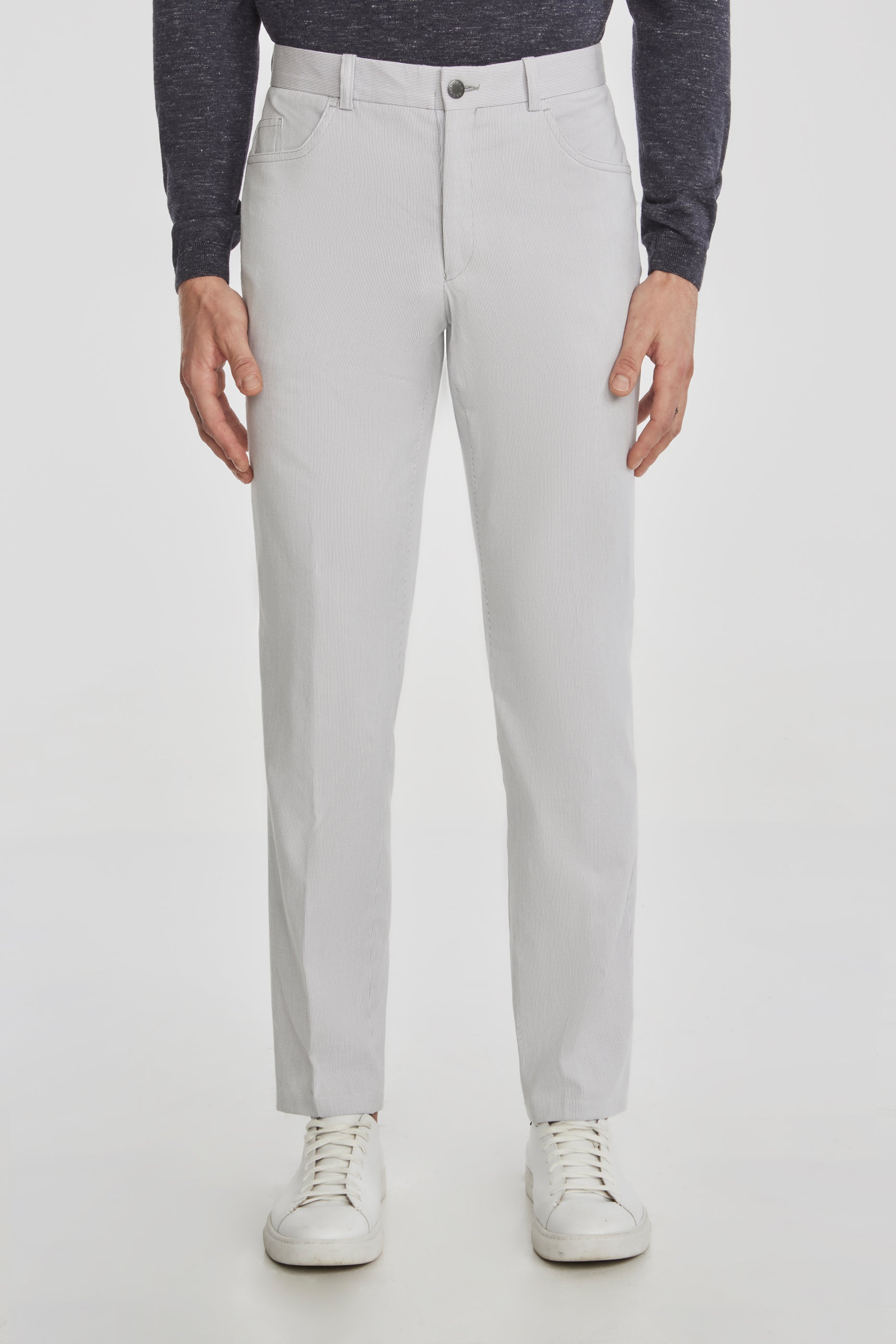 Alt view 1 Pinfeather Sage 5-Pocket Stretch Cotton Pant in Light Grey