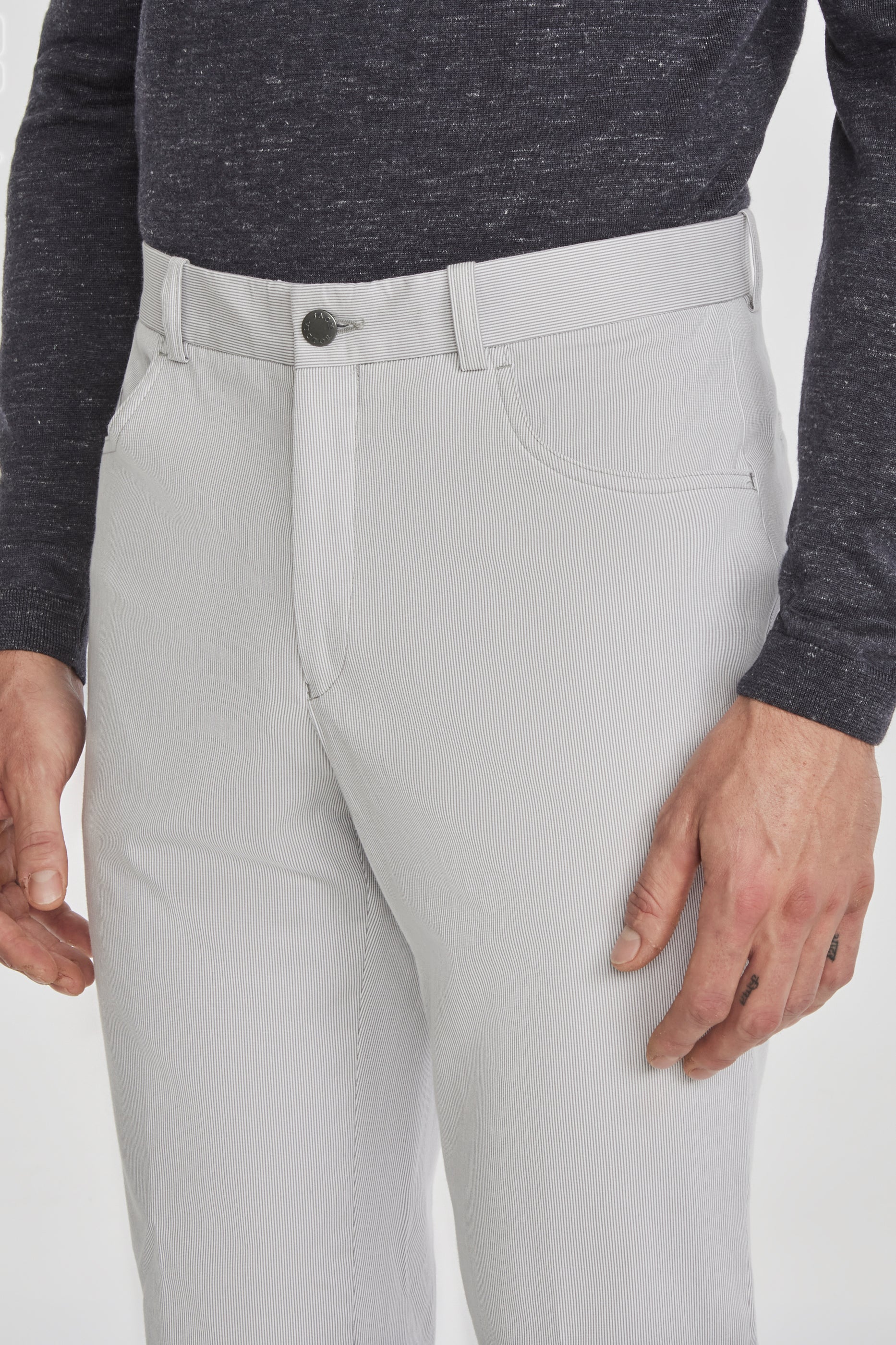 Alt view 1 Pinfeather Sage 5-Pocket Stretch Cotton Pant in Light Grey