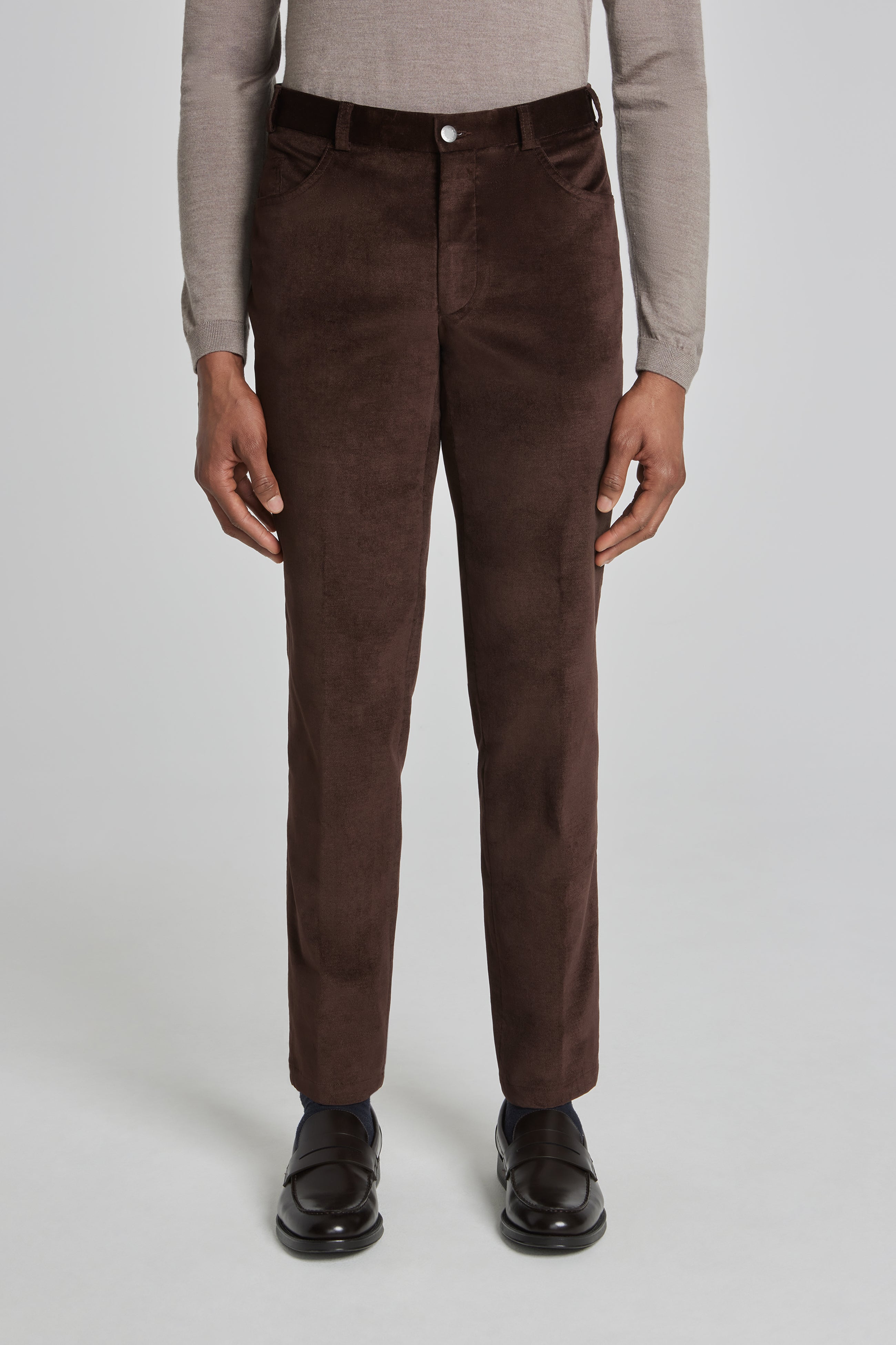 Alt view Sage Solid Moleskin 5-Pocket Trouser in Brown