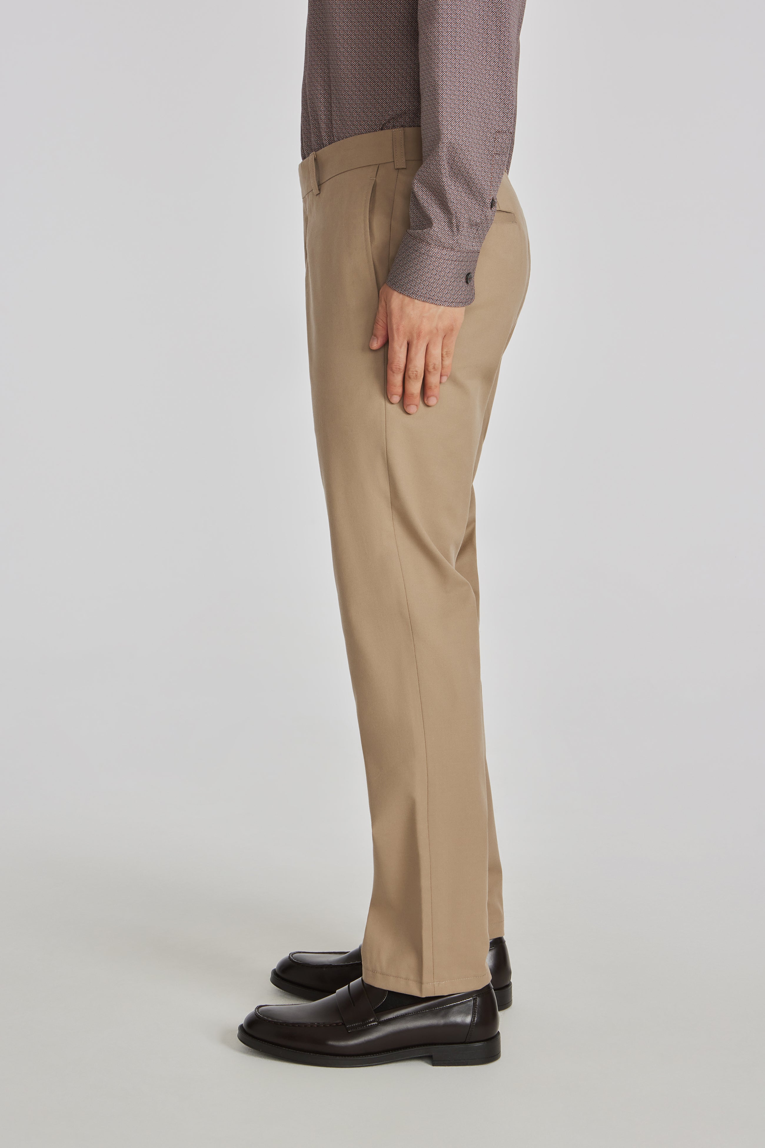 Palmer Tan Solid Cotton, Wool Stretch Trouser