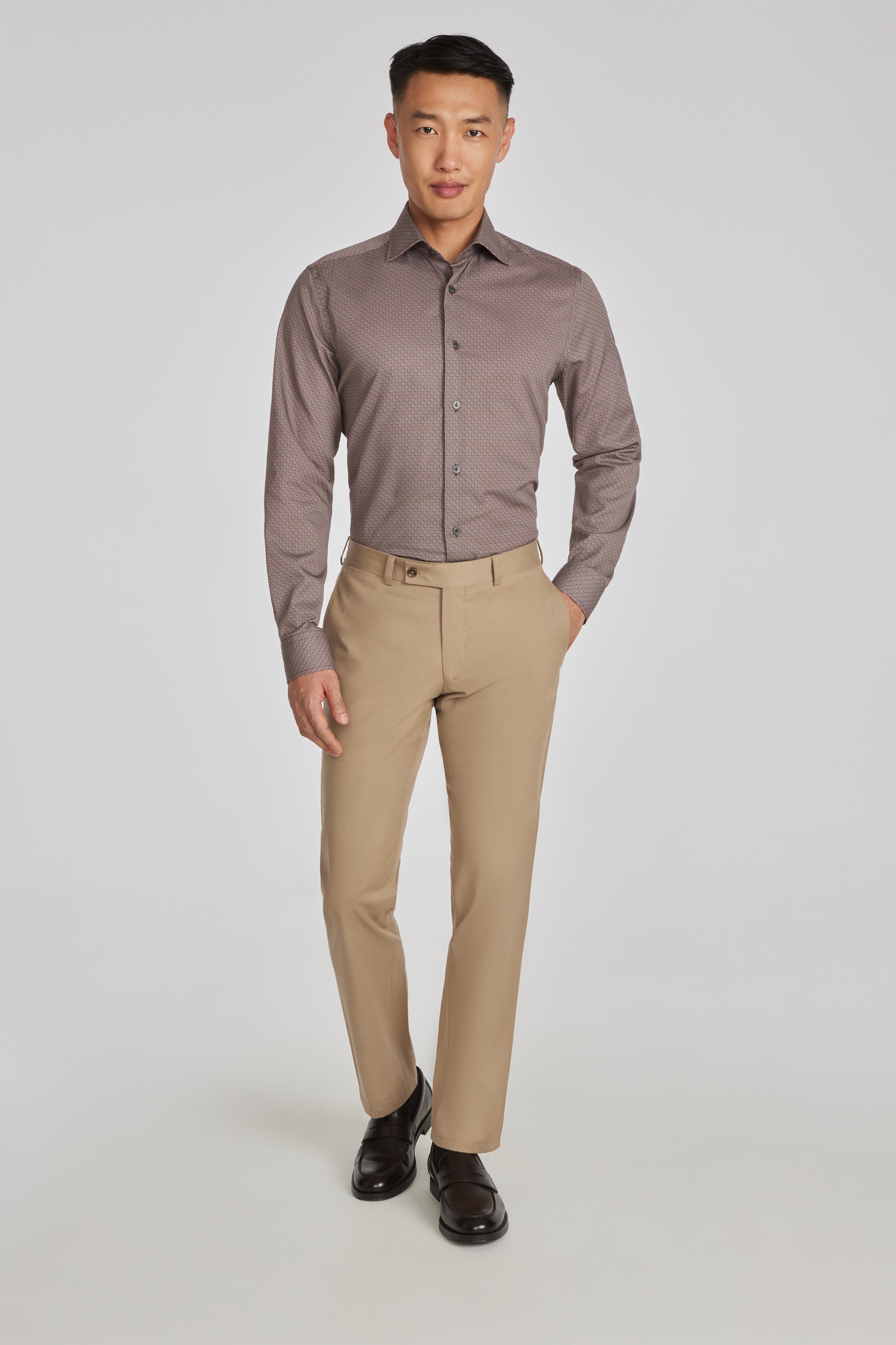 Image of Palmer Solid Cotton, Wool Stretch Trouser in Tan-Jack Victor