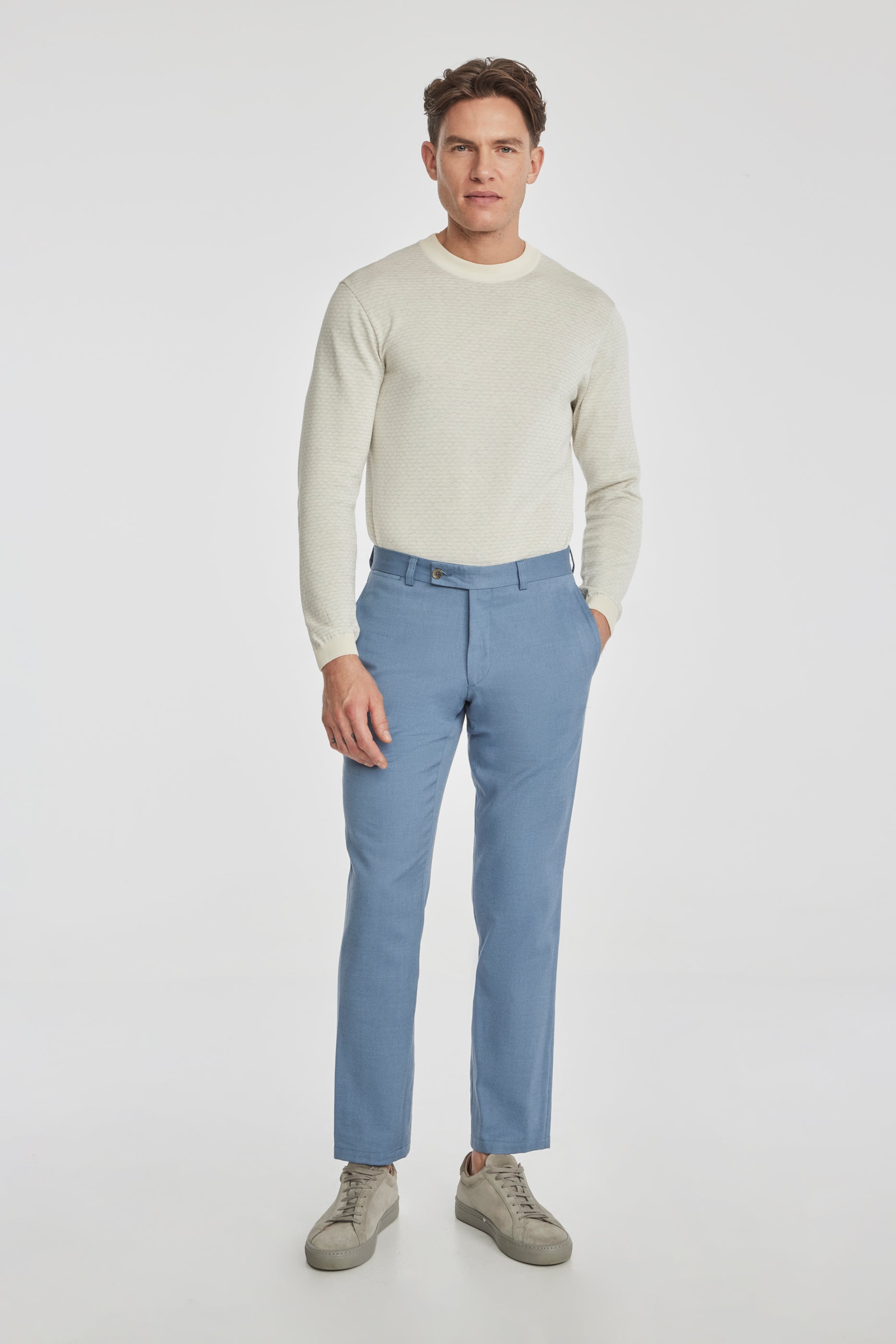 Alt view 2 Palmer Textured Cotton, Wool Stretch Trouser in Light Blue