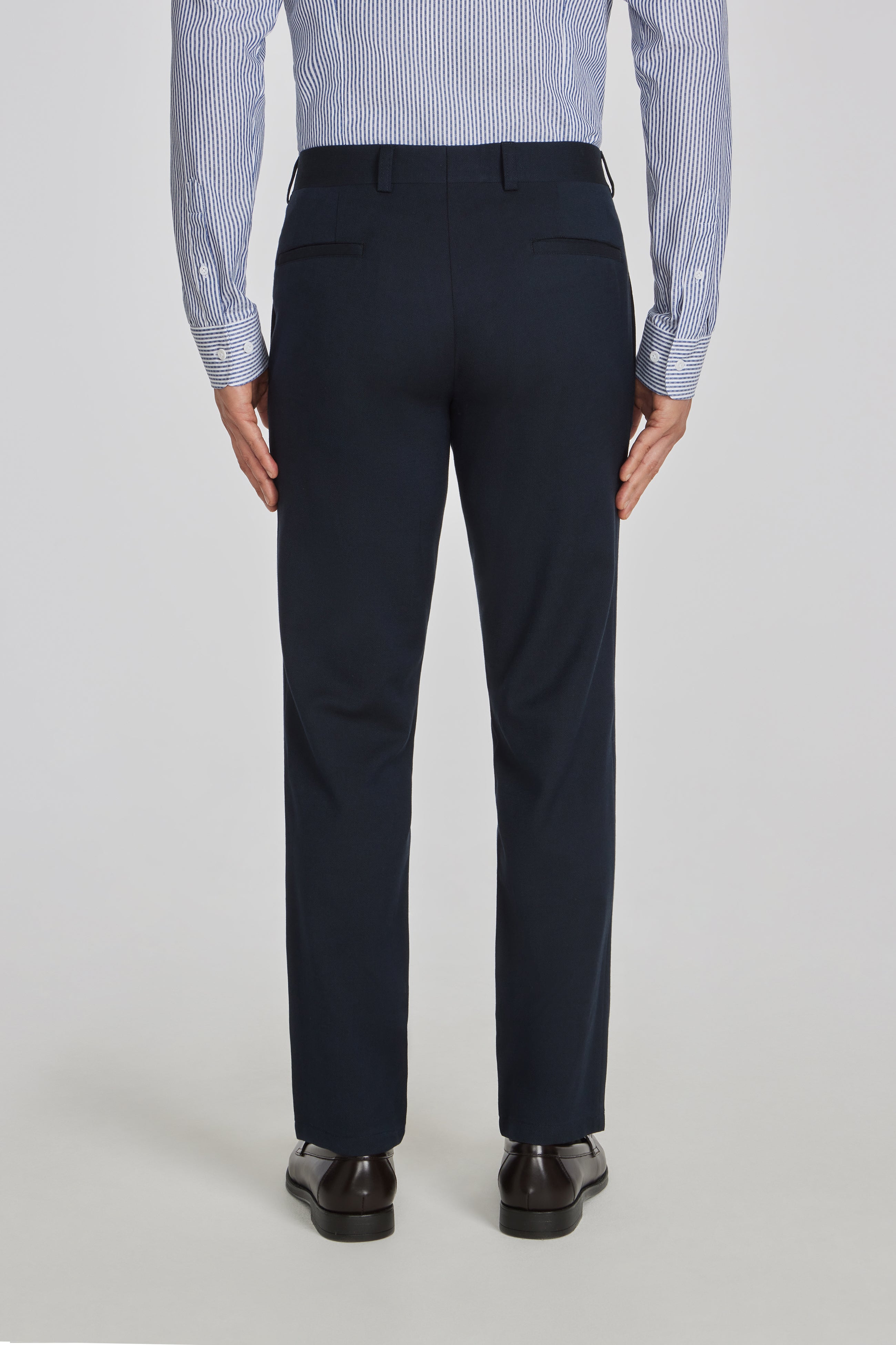Image of Palmer Textured Cotton, Wool Stretch Trouser in Navy-Jack Victor