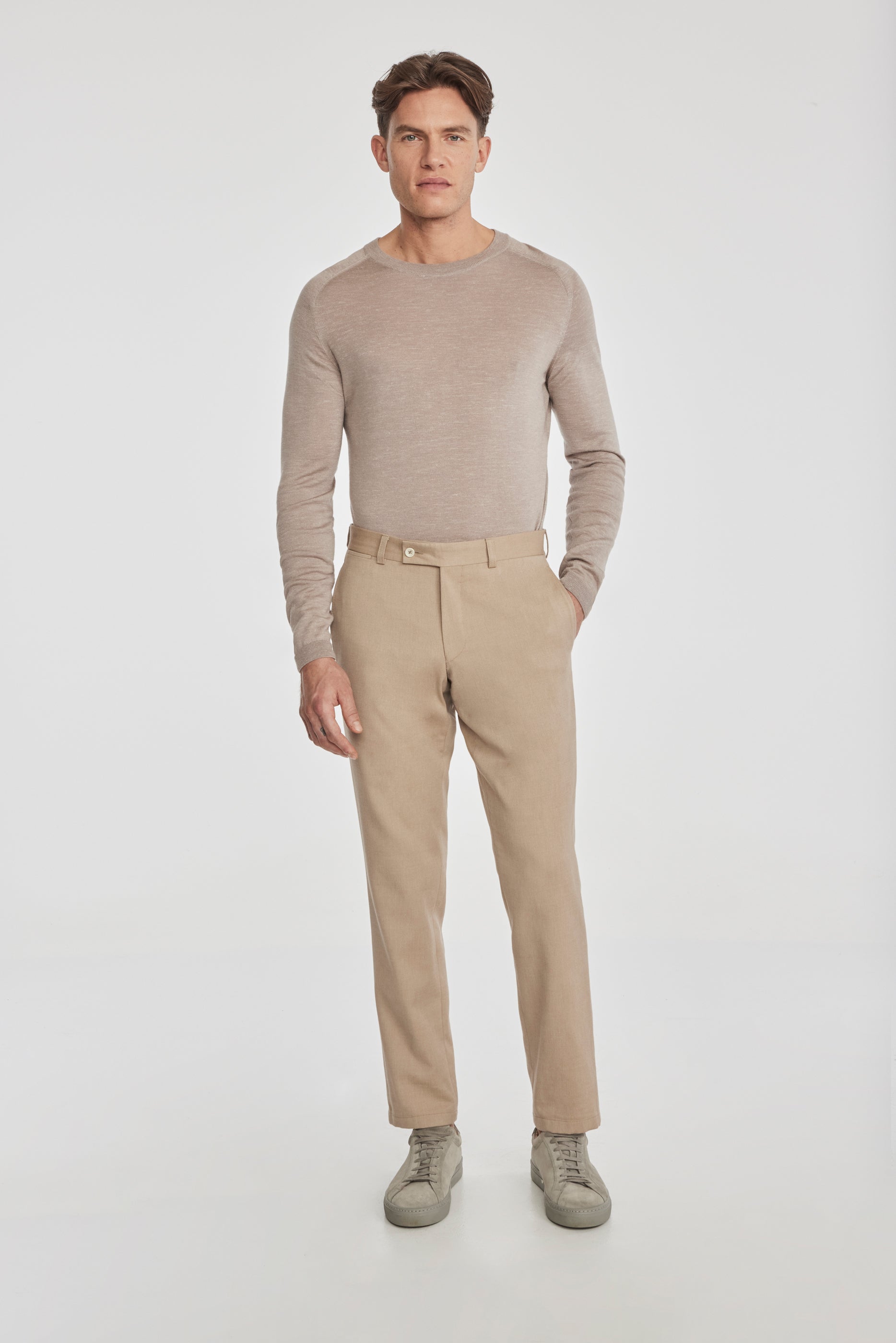 Alt view 2 Palmer Textured Cotton, Wool Stretch Trouser in Tan