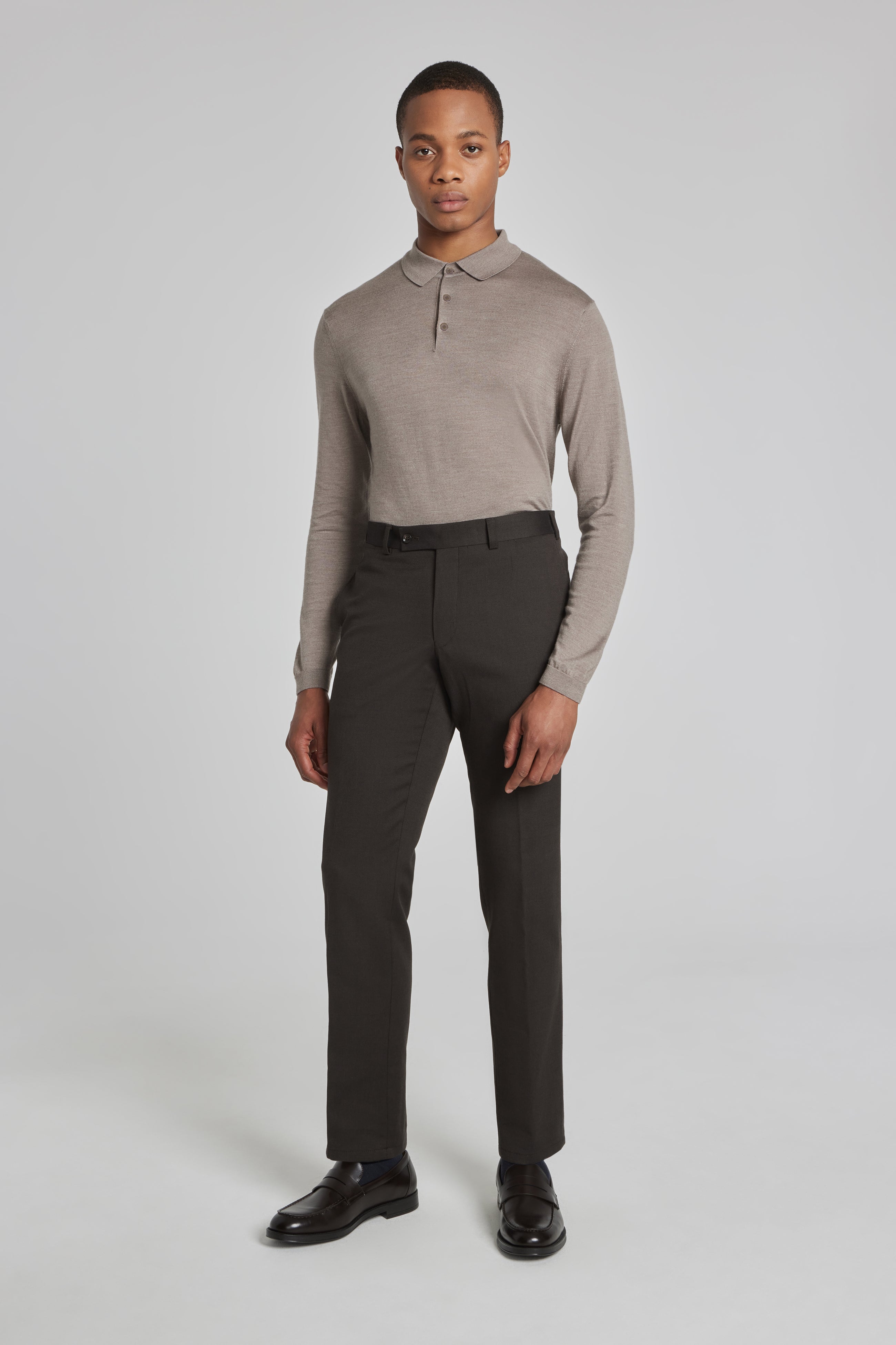 Palmer Brown Textured Cotton, Wool Stretch Trouser