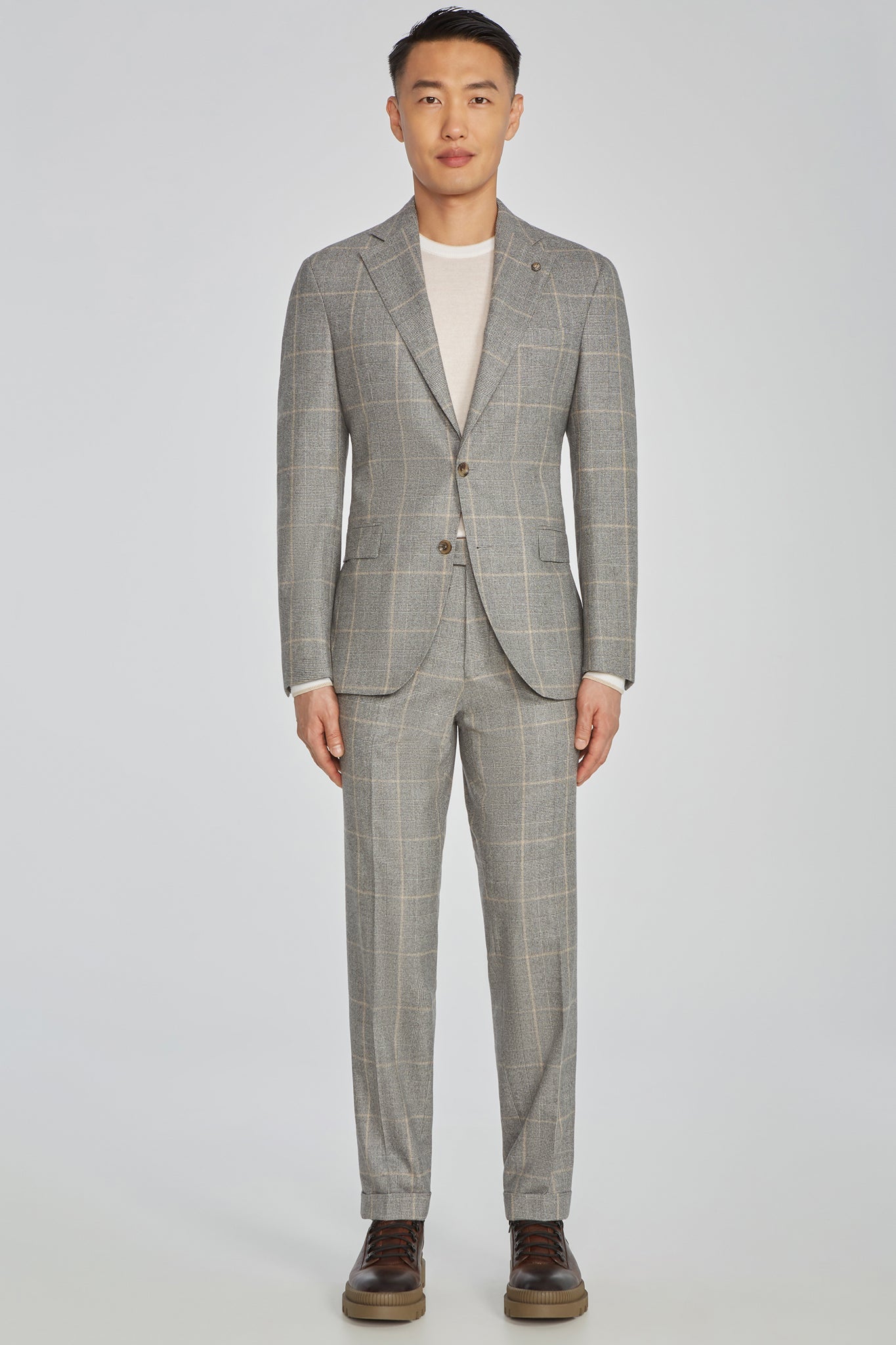 Alt view 1 McAllen Plaid Wool Suit in Light Grey