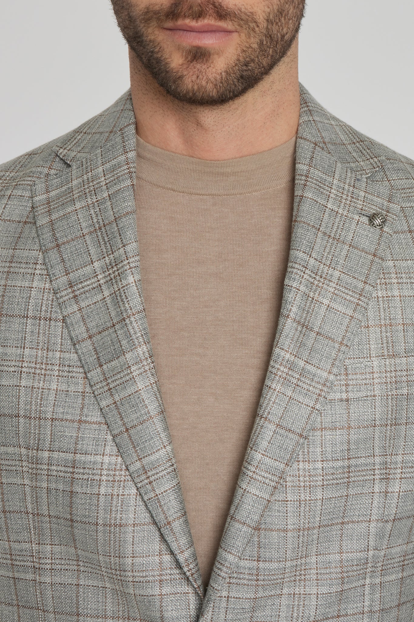 Image of Grey Plaid Midland Wool, Silk and Linen Blazer-Jack Victor
