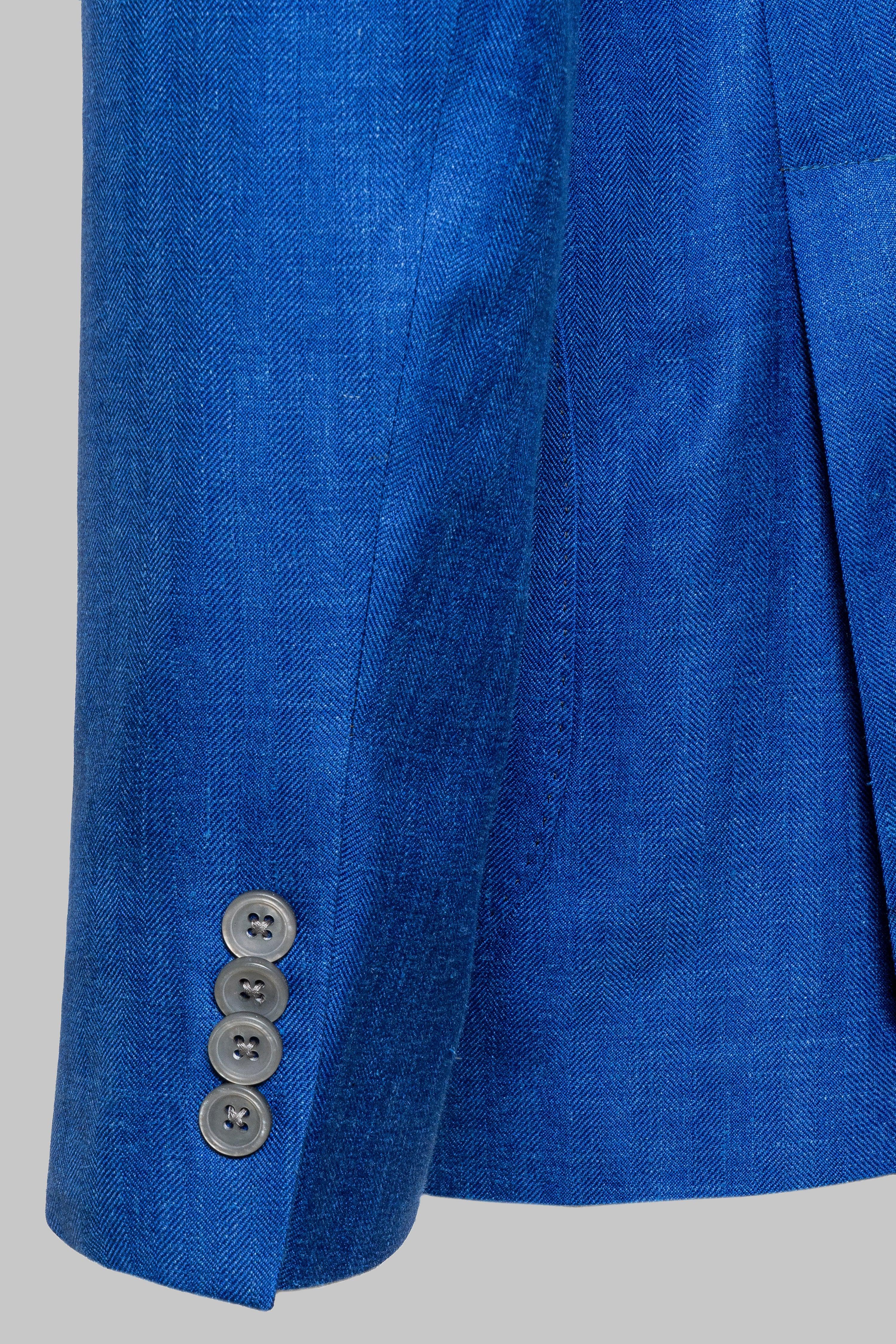 Blue Herringbone Morton Wool, Silk and Linen Blazer