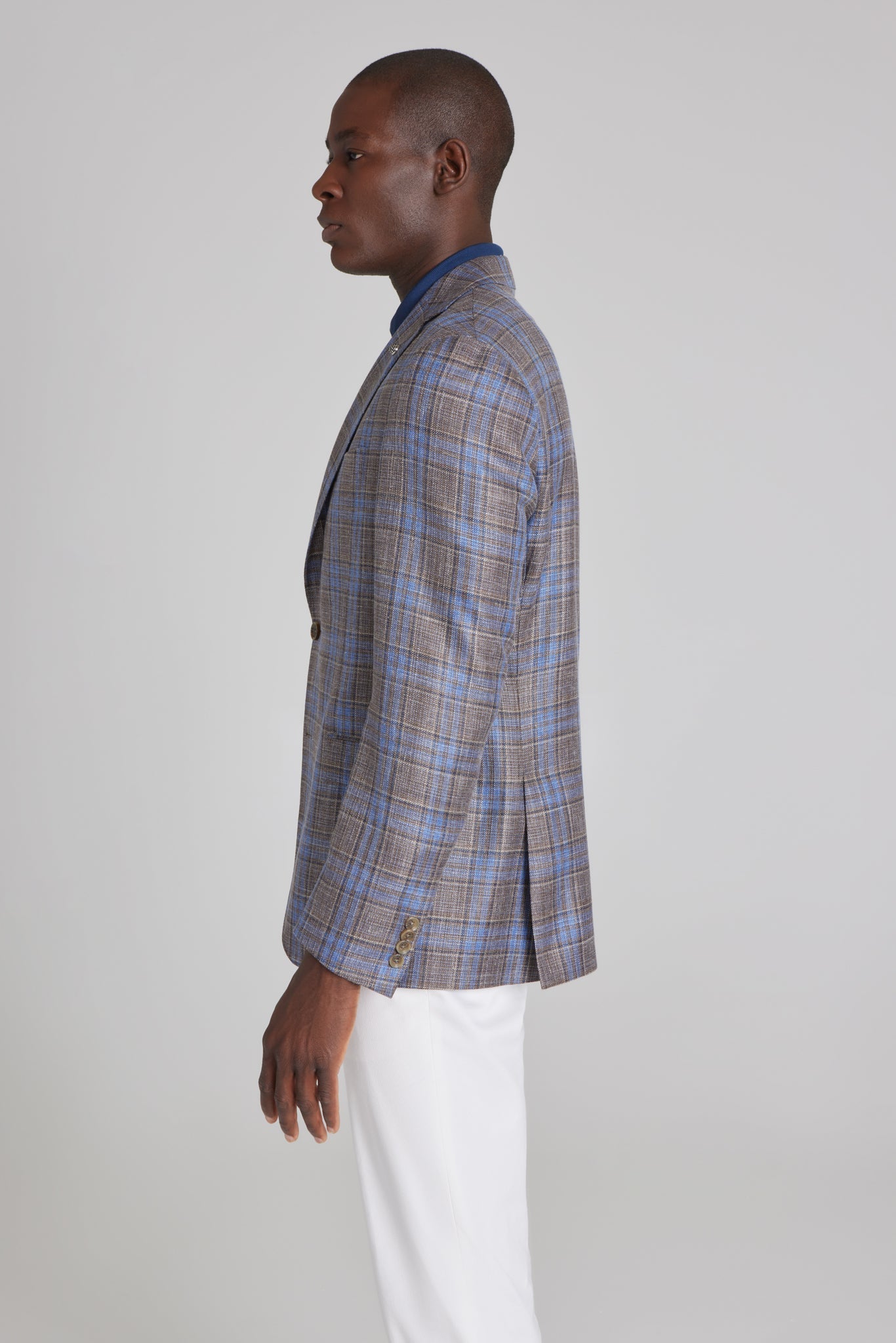 Image of Brown Plaid Midland Wool, Silk and Linen Blazer-Jack Victor