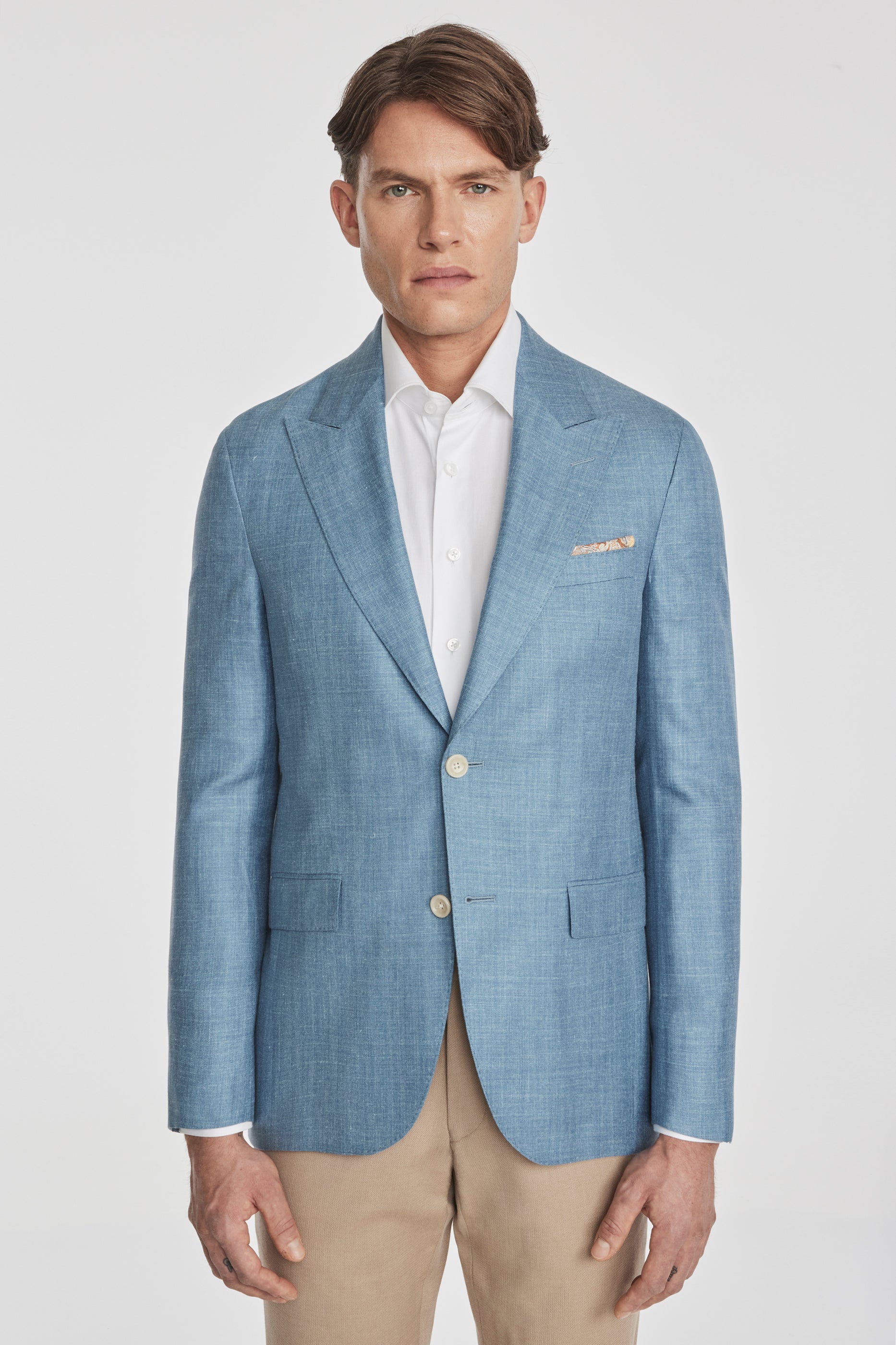 Alt view Marcus Herringbone Wool, Silk and Linen Blazer in Light Blue