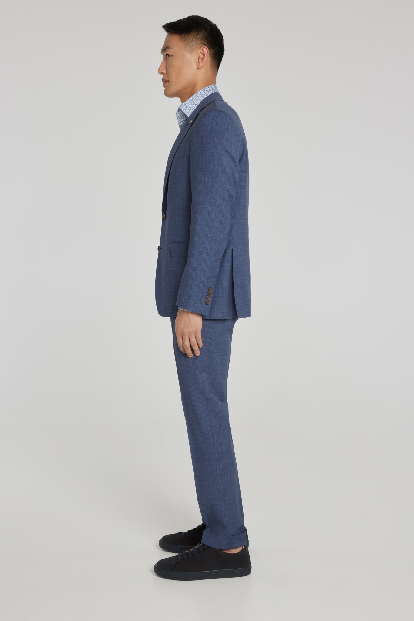 Light Blue Plaid Esprit Wool Stretch Suit