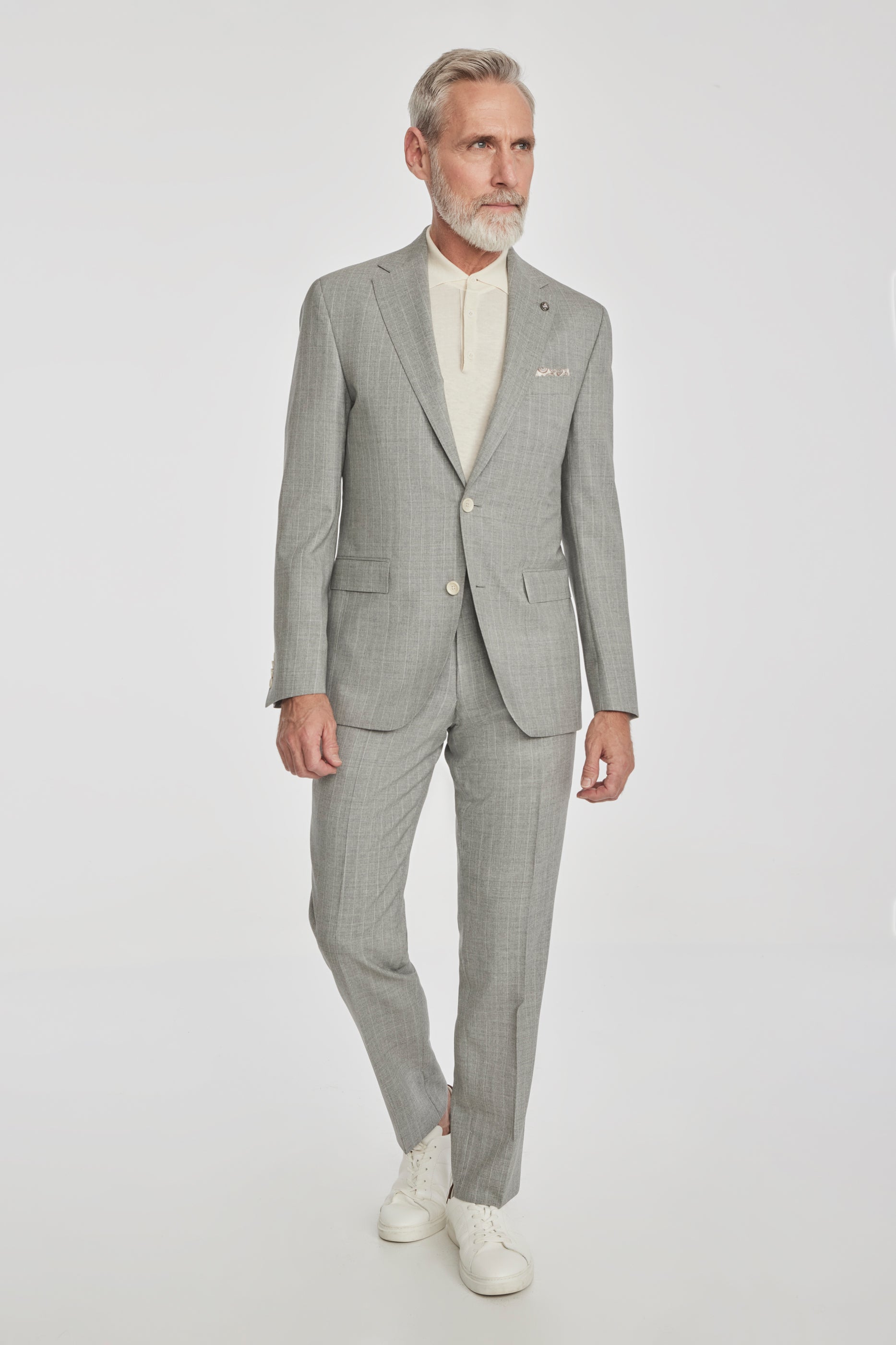 Alt view Esprit Pinstripe Wool Suit in Light Grey and Ecru