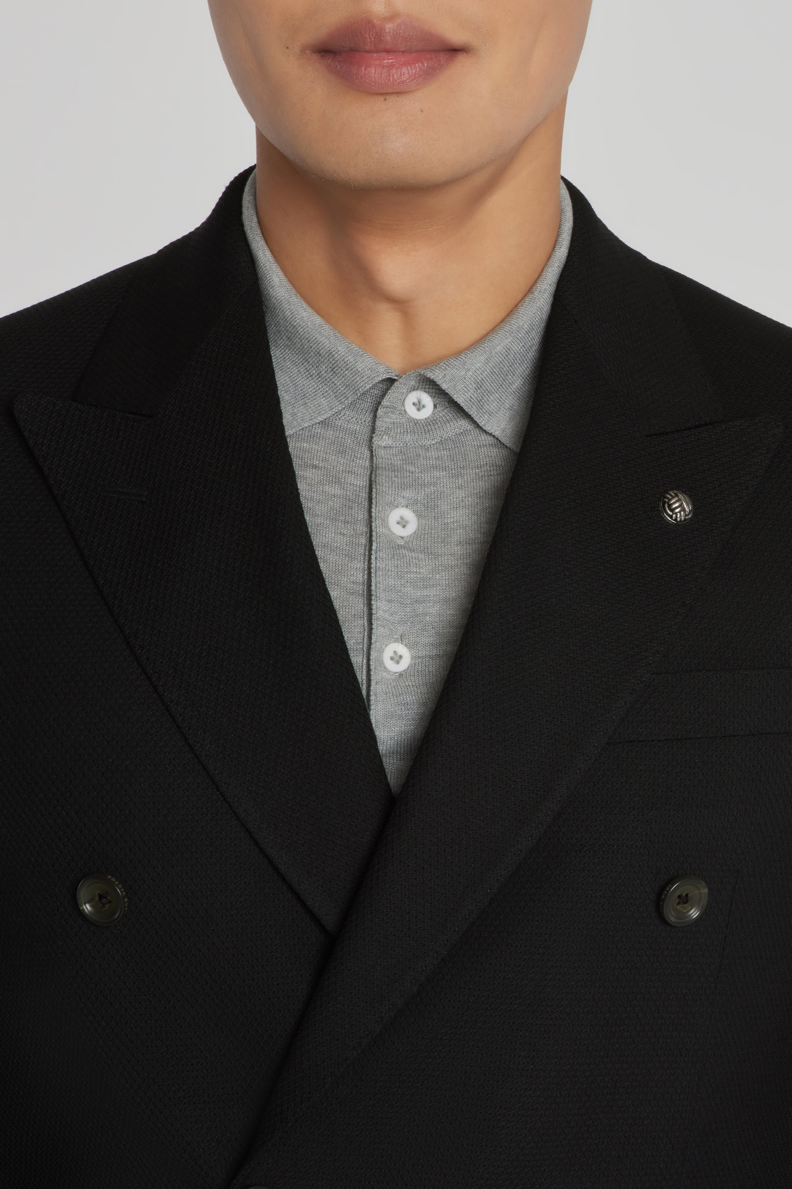 Black Textured Hill Double Breasted Knit Blazer