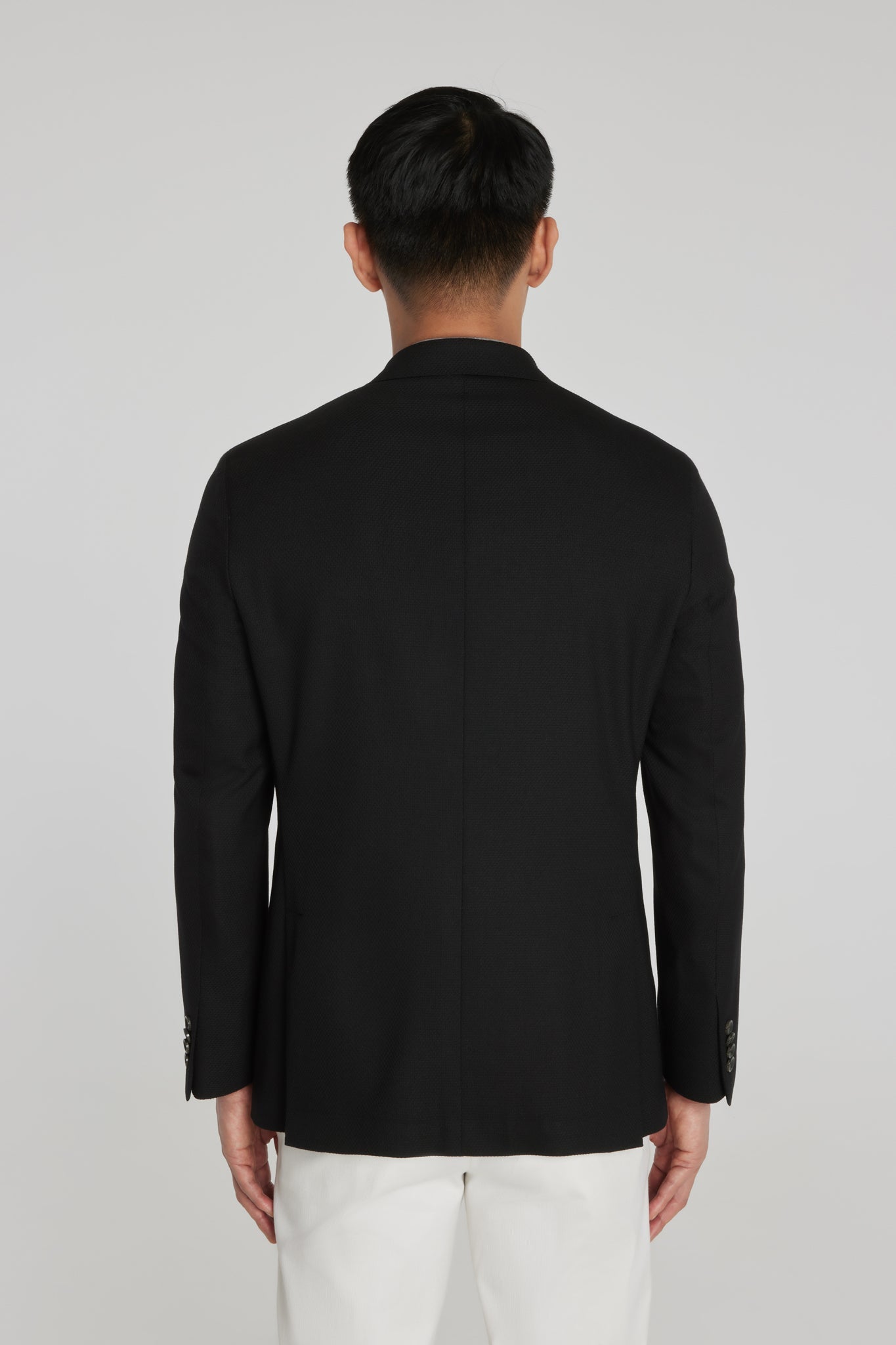 Black Textured Hill Double Breasted Knit Blazer