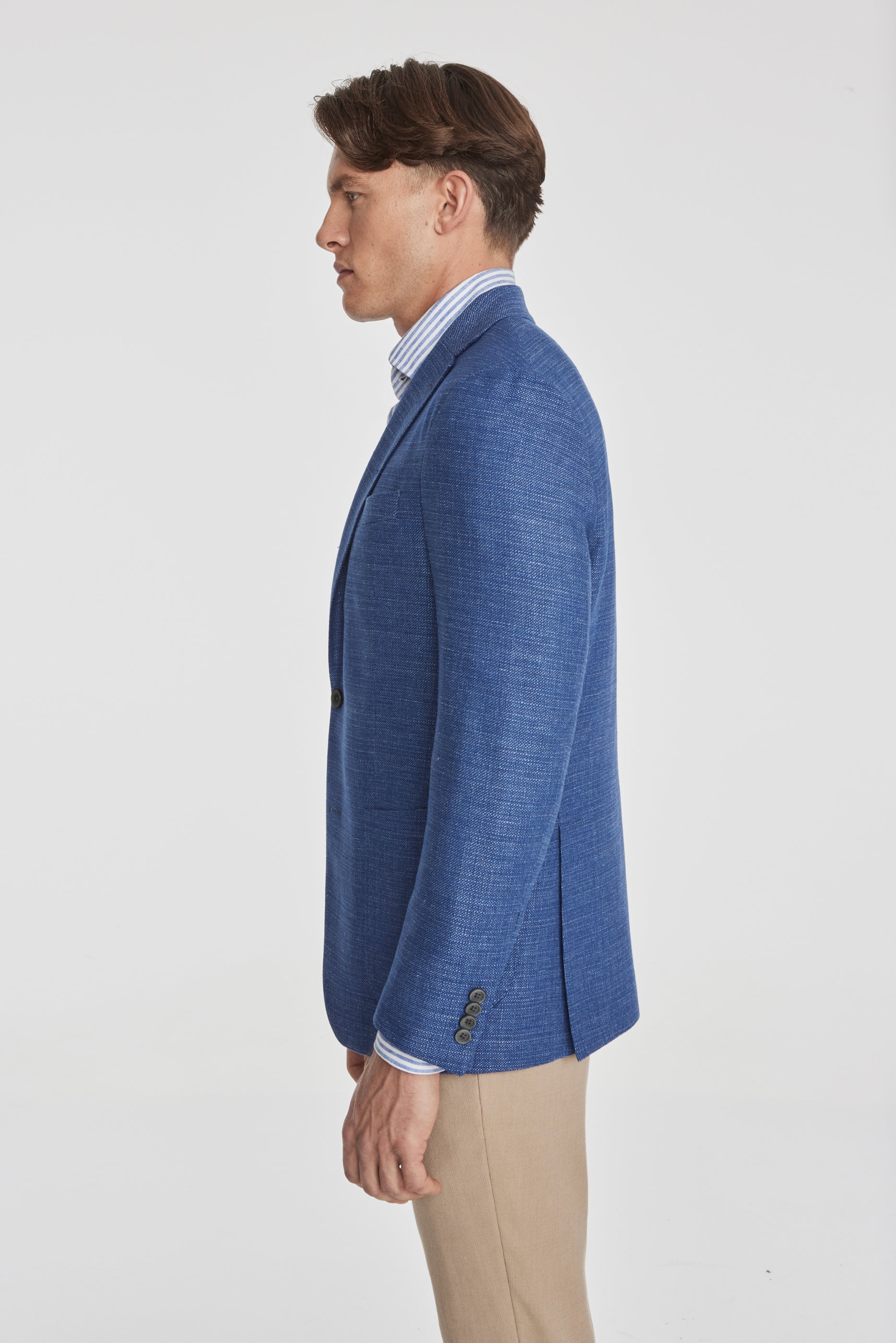 Alt view 4 Hampton Solid Wool, Linen, Cotton and Silk Stretch Blazer in Medium Blue